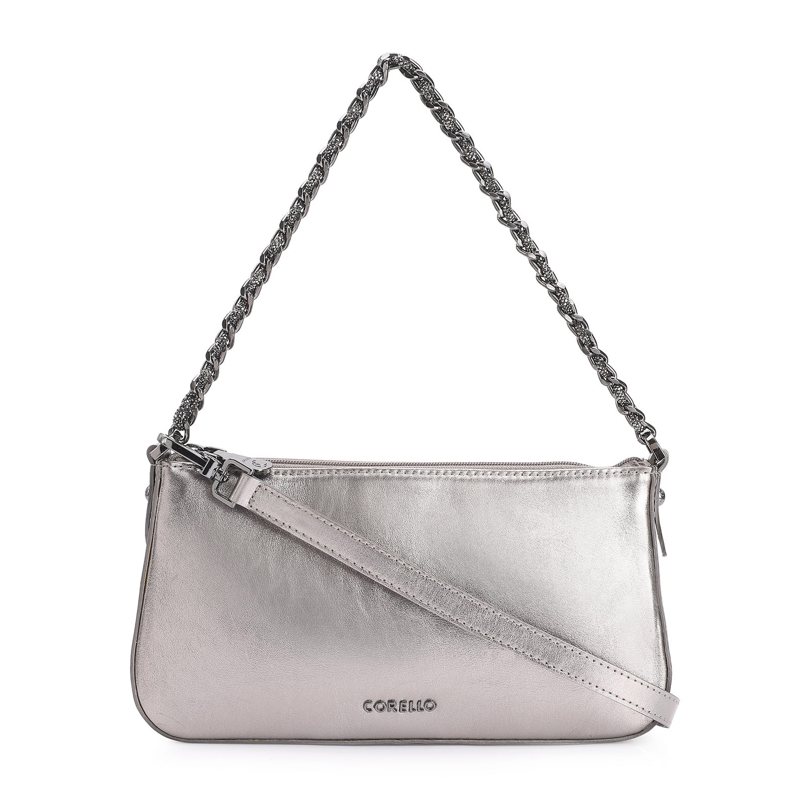 Bolsa De Ombro Couro Prata