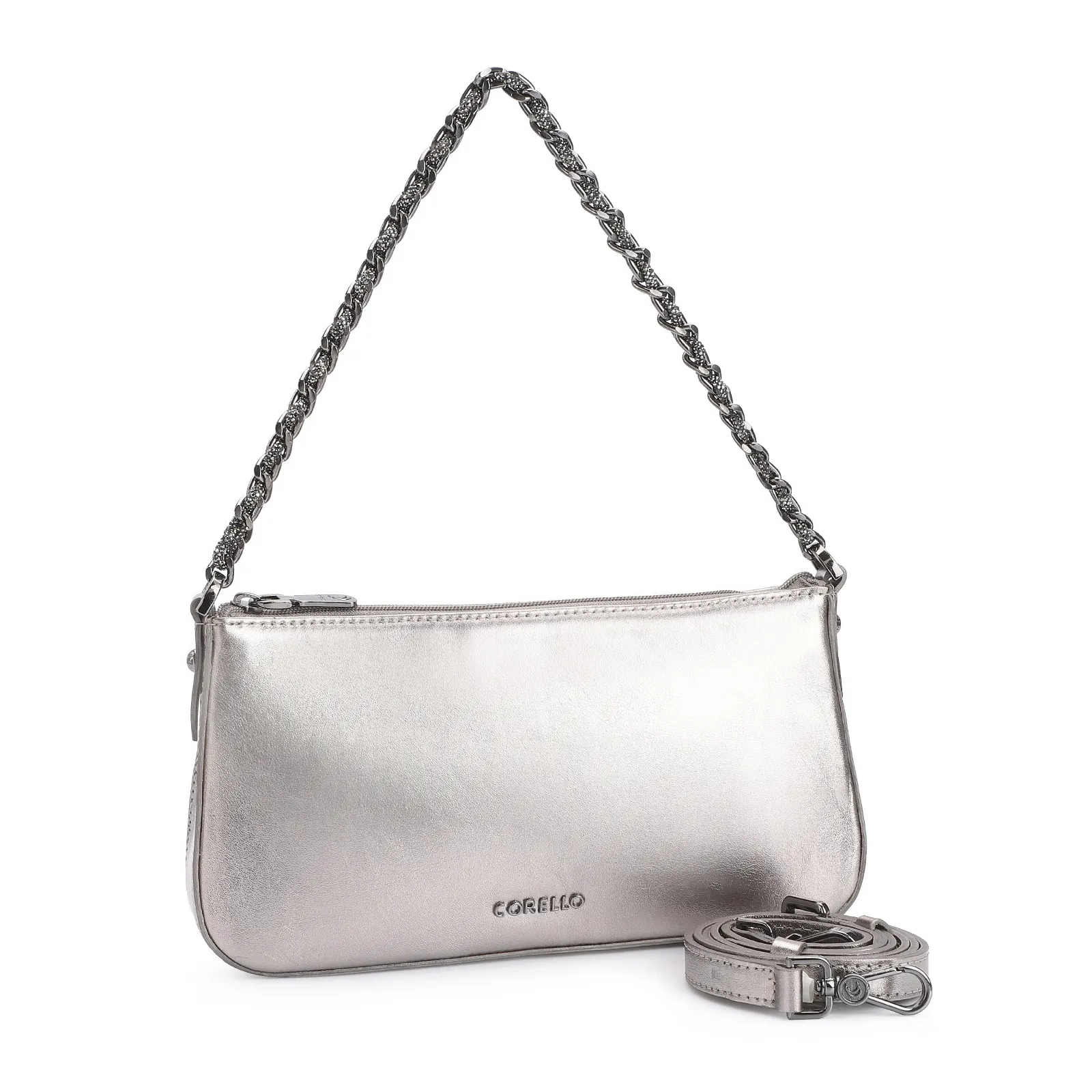 Bolsa De Ombro Couro Prata