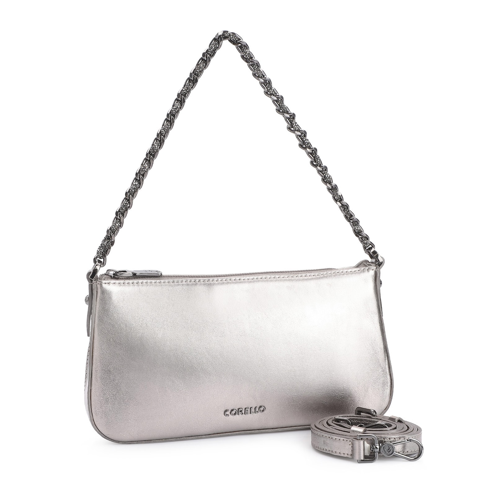 Bolsa De Ombro Couro Prata