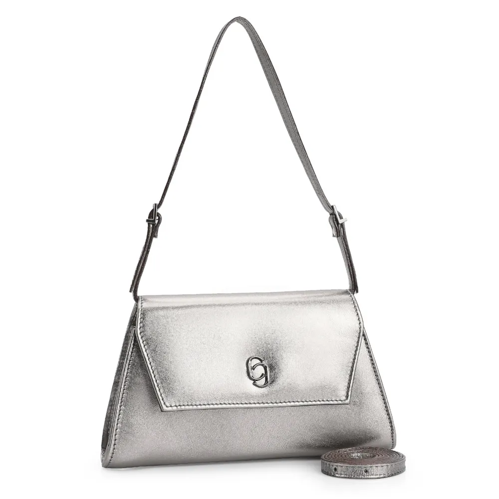 Bolsa De Ombro Couro Prata - imagem 2