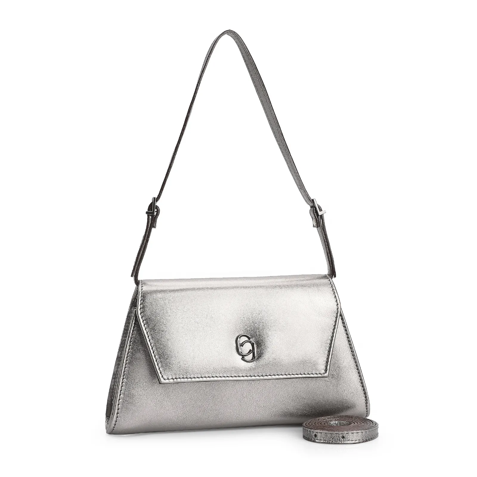Bolsa De Ombro Couro Prata