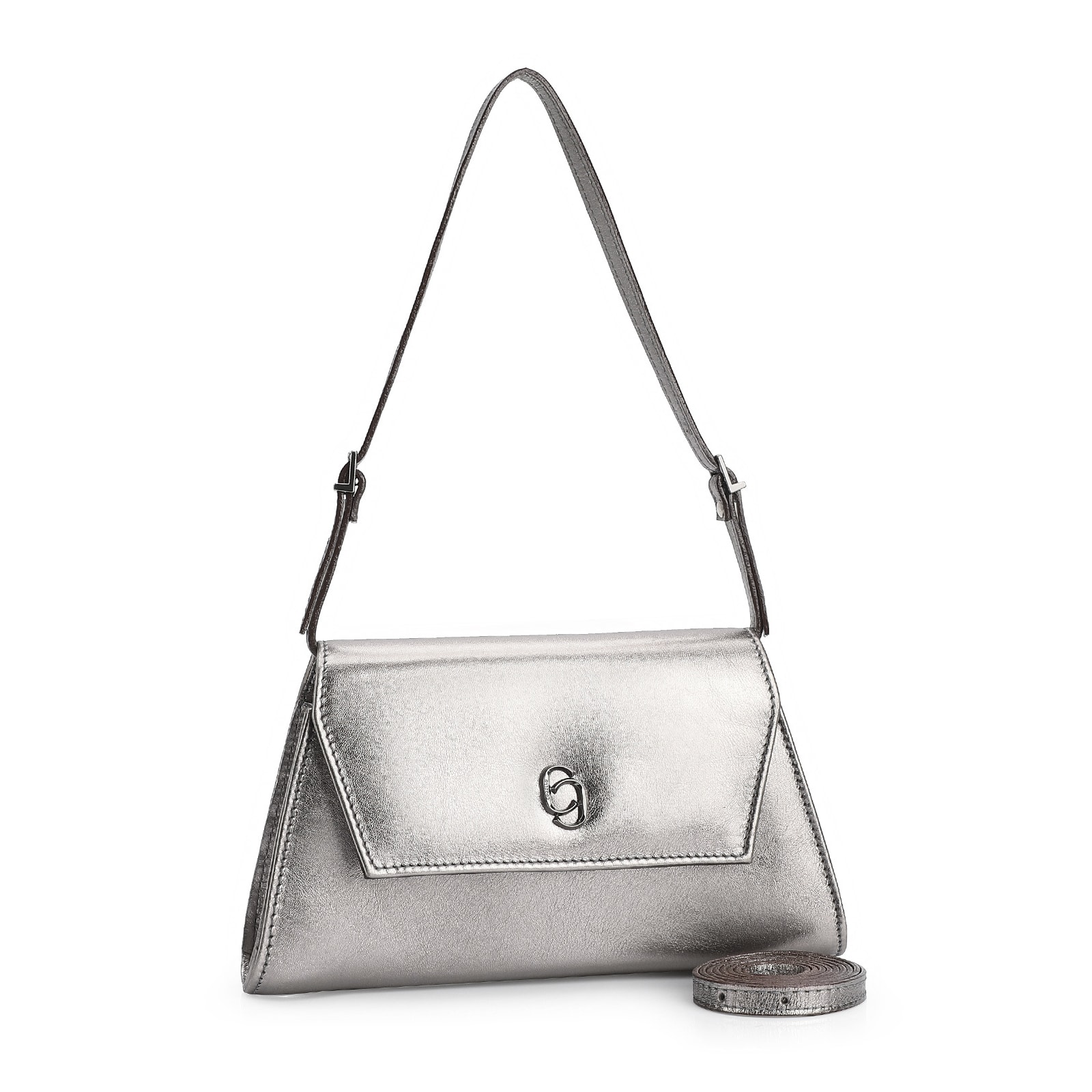 Bolsa De Ombro Couro Prata