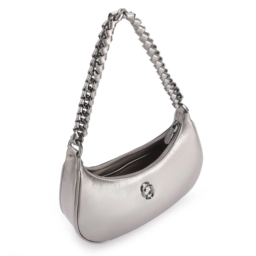 Bolsa De Ombro Couro Prata - imagem 4