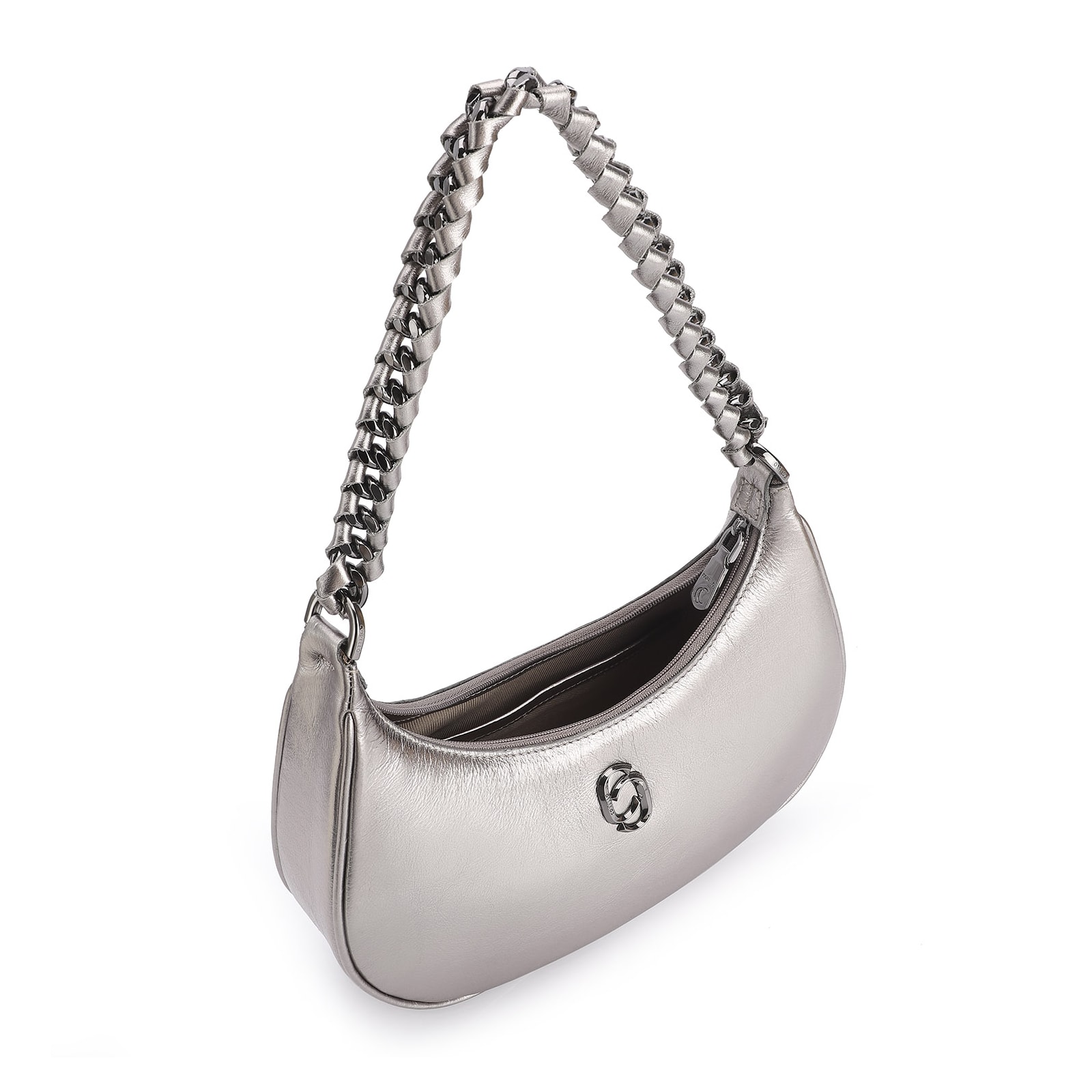 Bolsa De Ombro Couro Prata