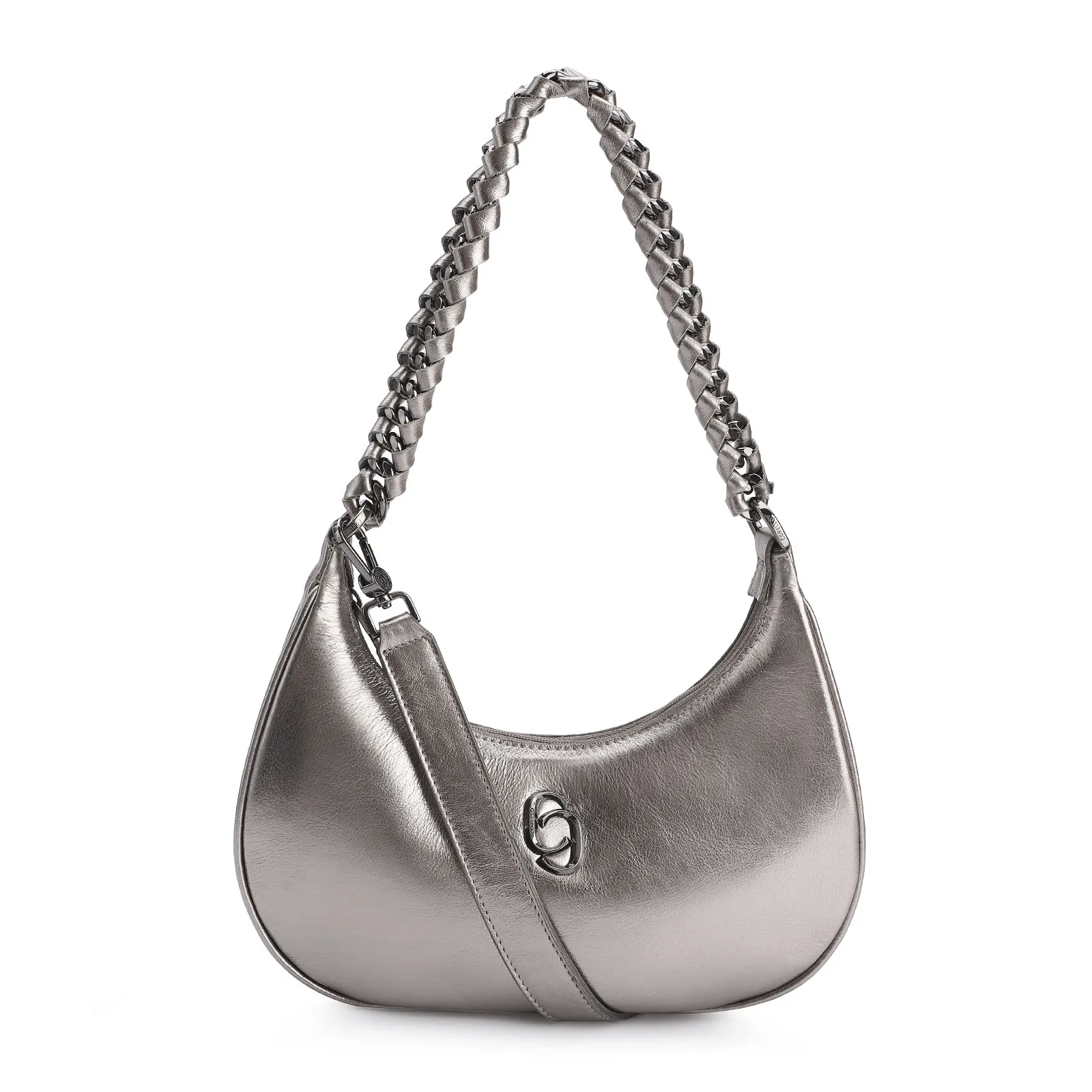 Bolsa De Ombro Couro Prata