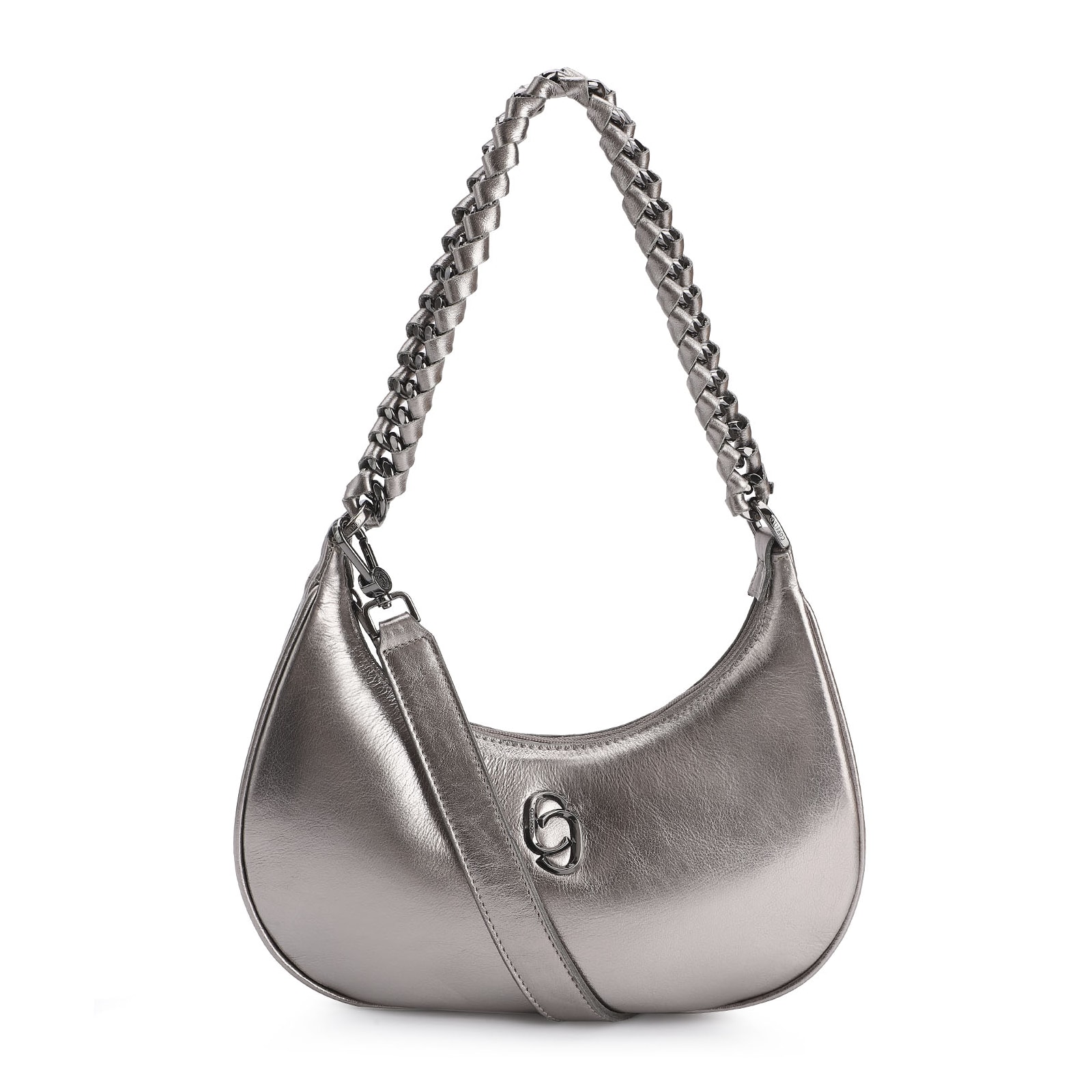 Bolsa De Ombro Couro Prata