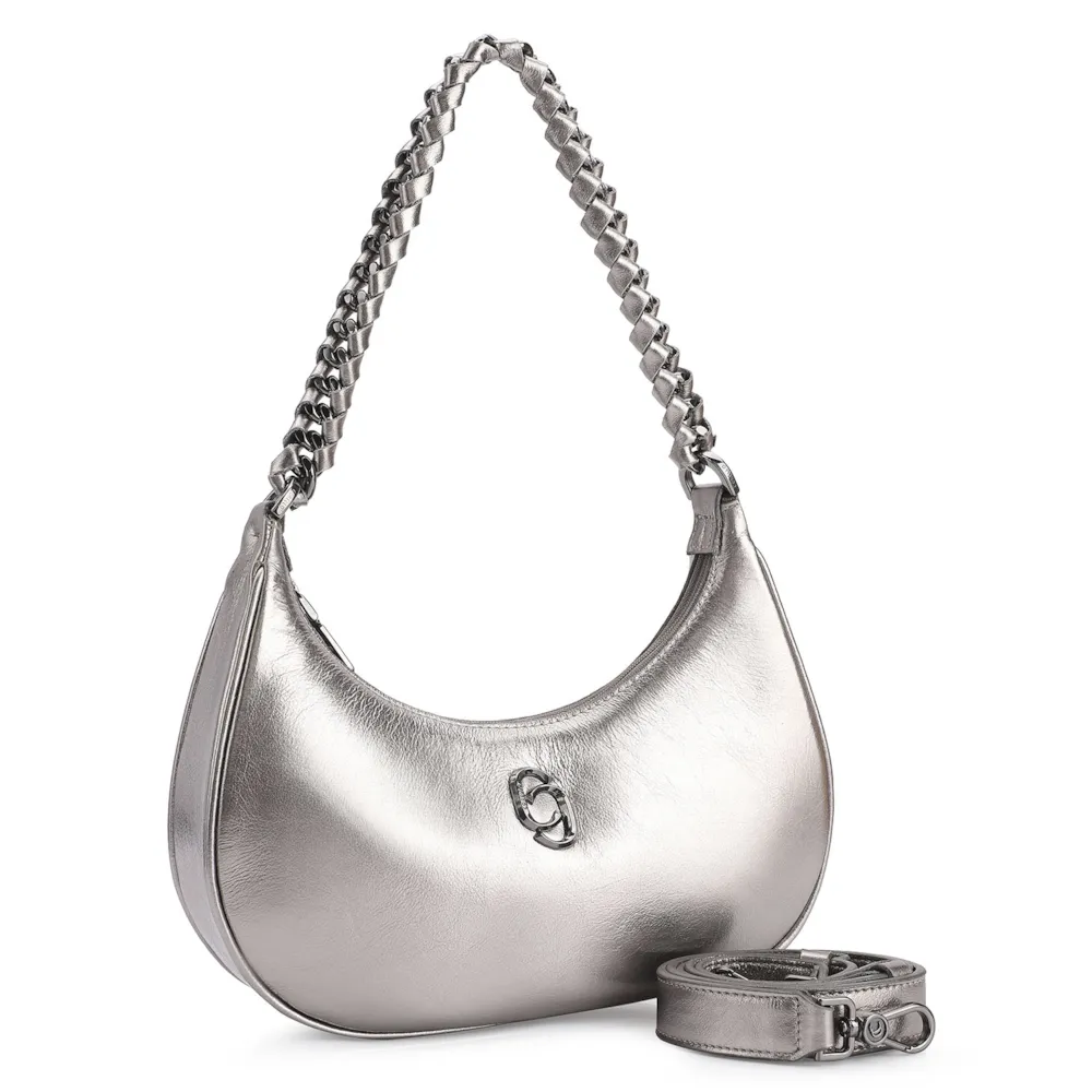 Bolsa De Ombro Couro Prata - imagem 2