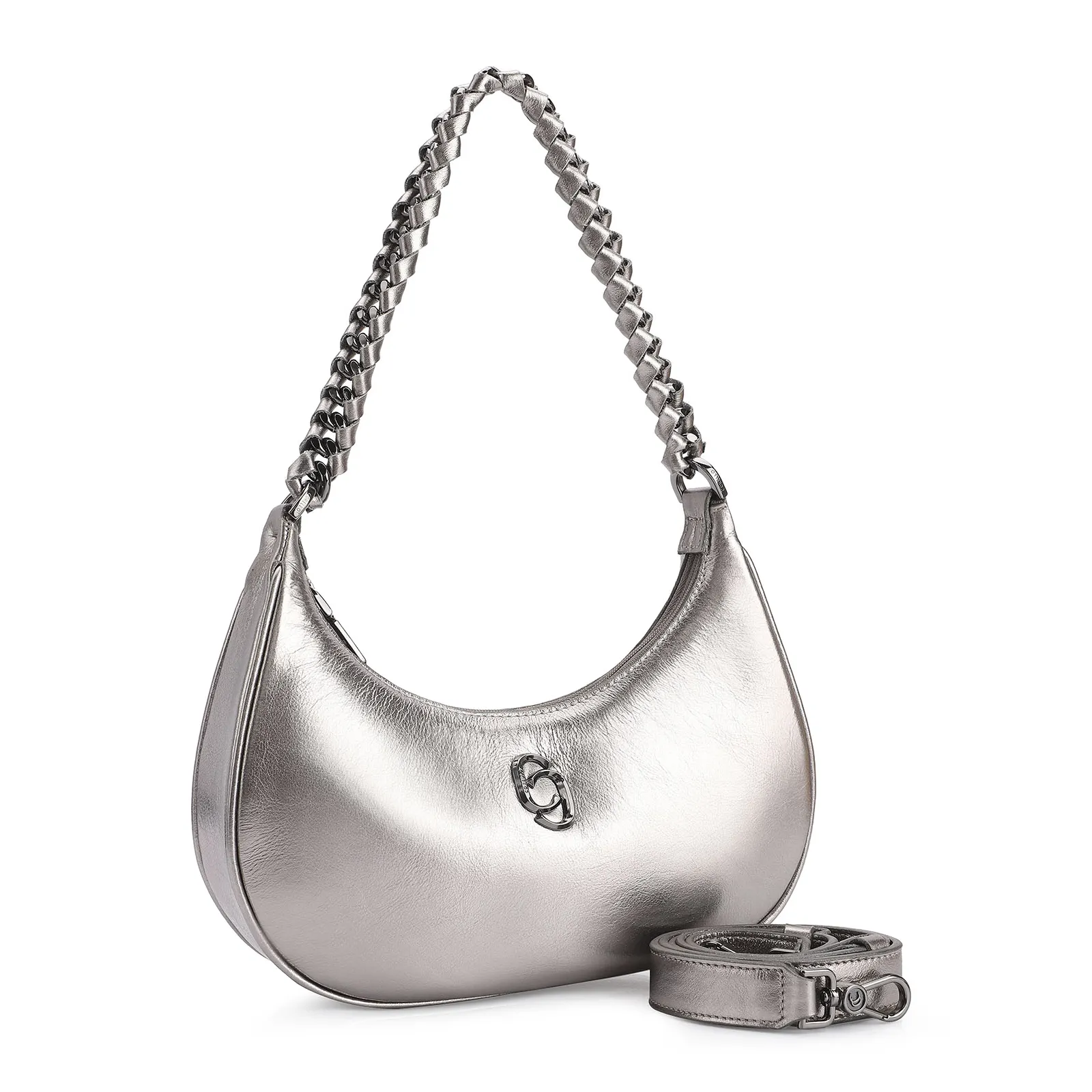 Bolsa De Ombro Couro Prata