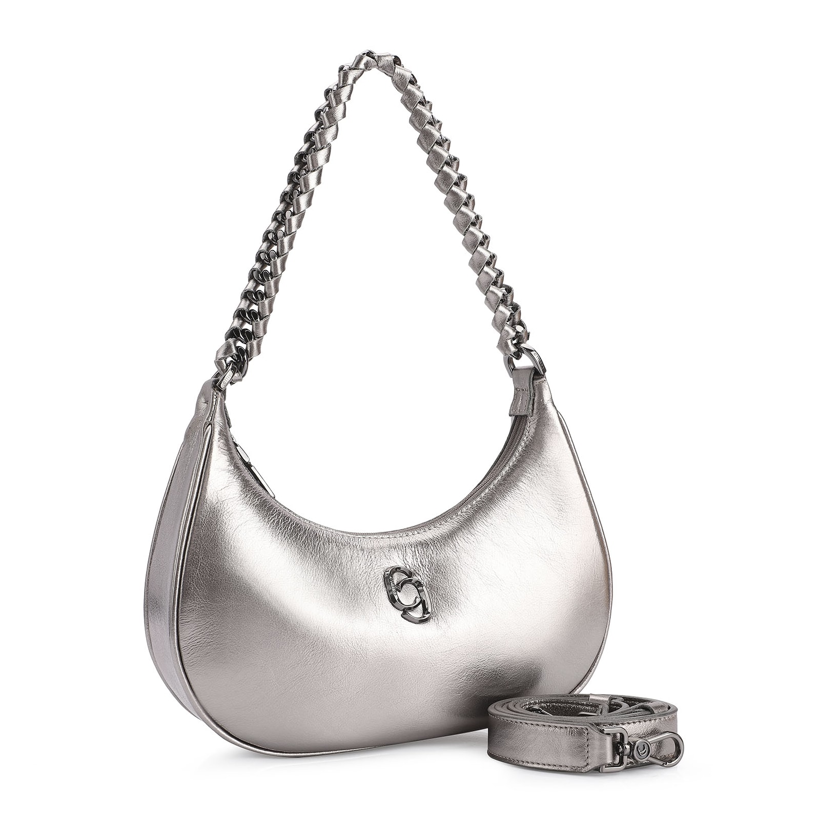 Bolsa De Ombro Couro Prata