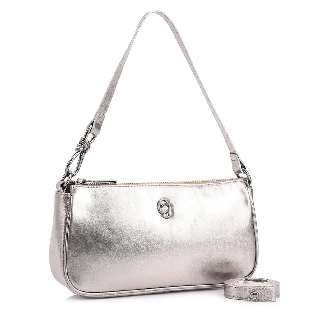 Bolsa De Ombro Couro Prata - imagem 3