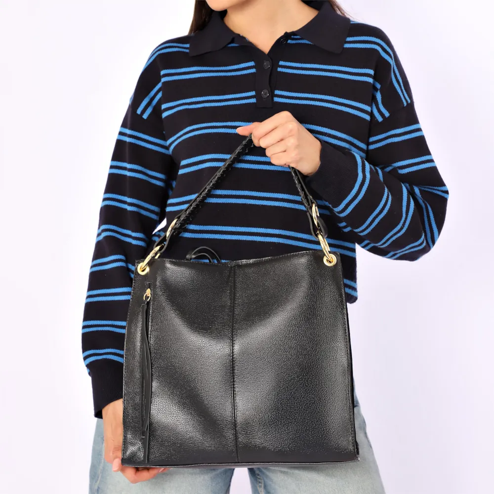 Bolsa De Ombro Couro Preto - imagem 2