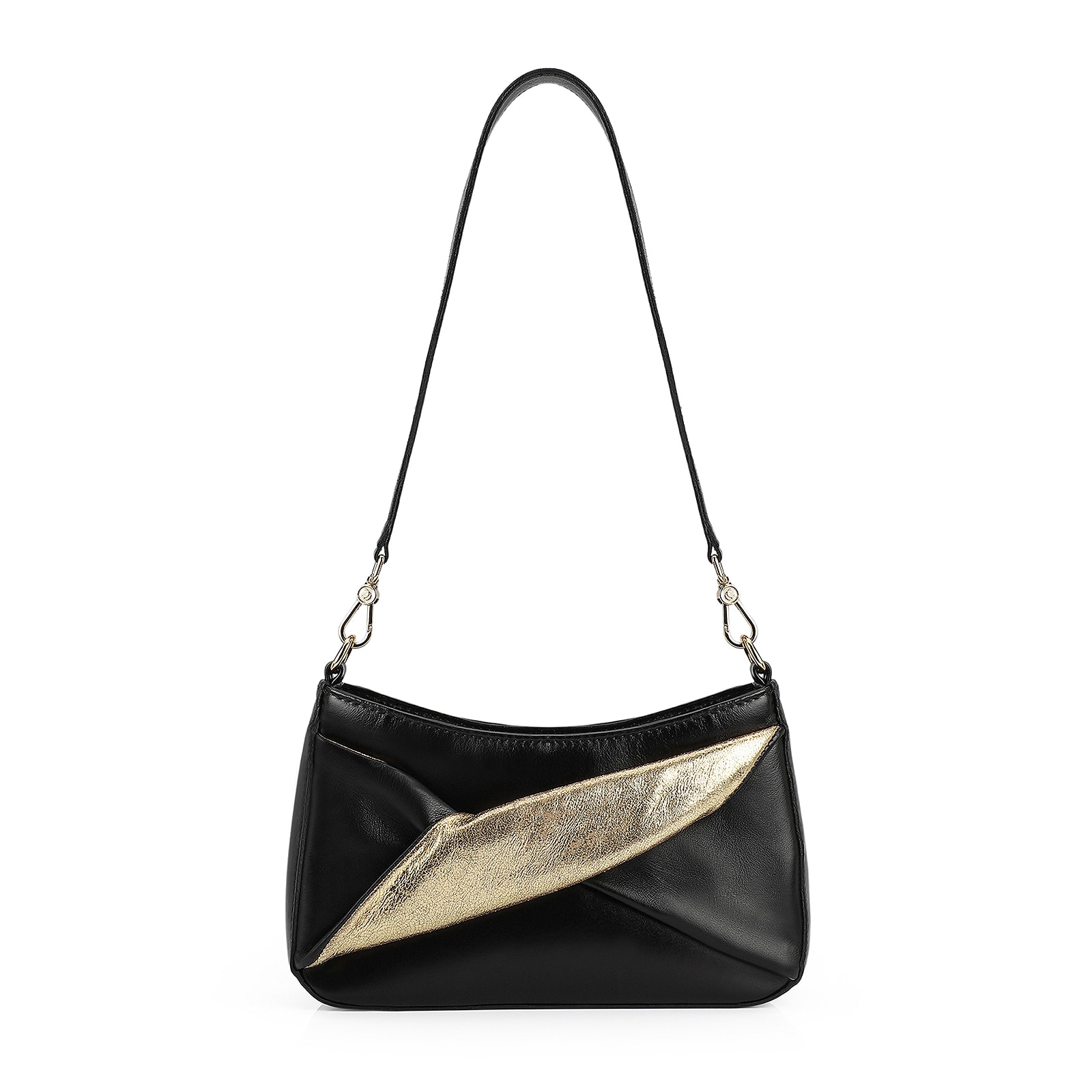 Bolsa De Ombro Couro Preto/Dourado