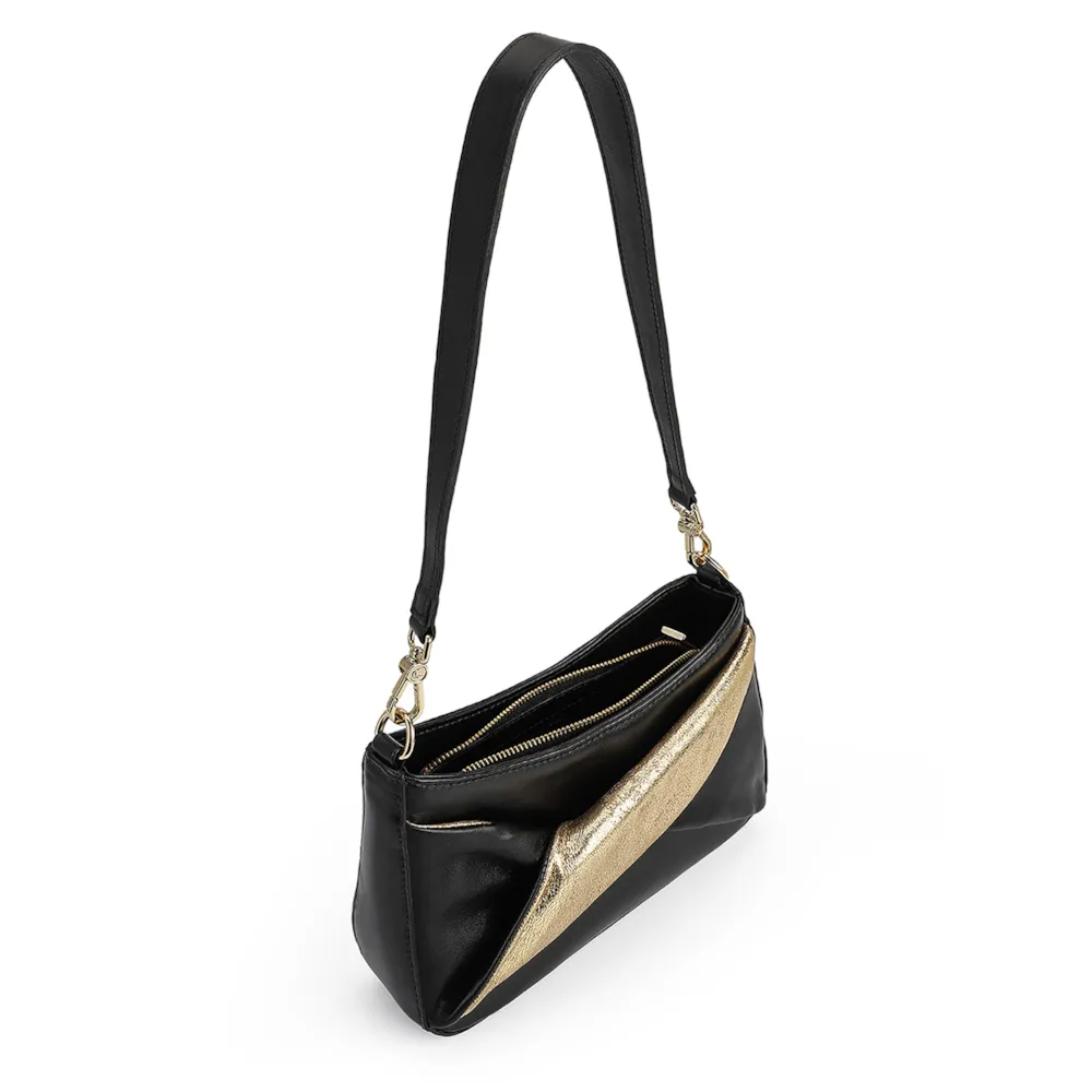 Bolsa De Ombro Couro Preto/Dourado - imagem 3