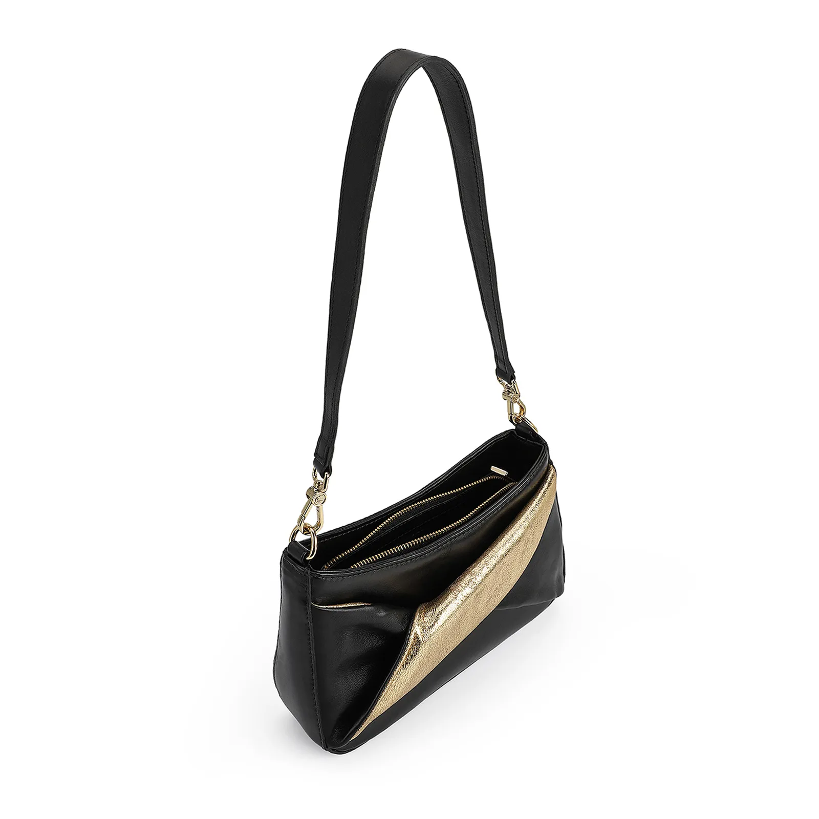 Bolsa De Ombro Couro Preto/Dourado