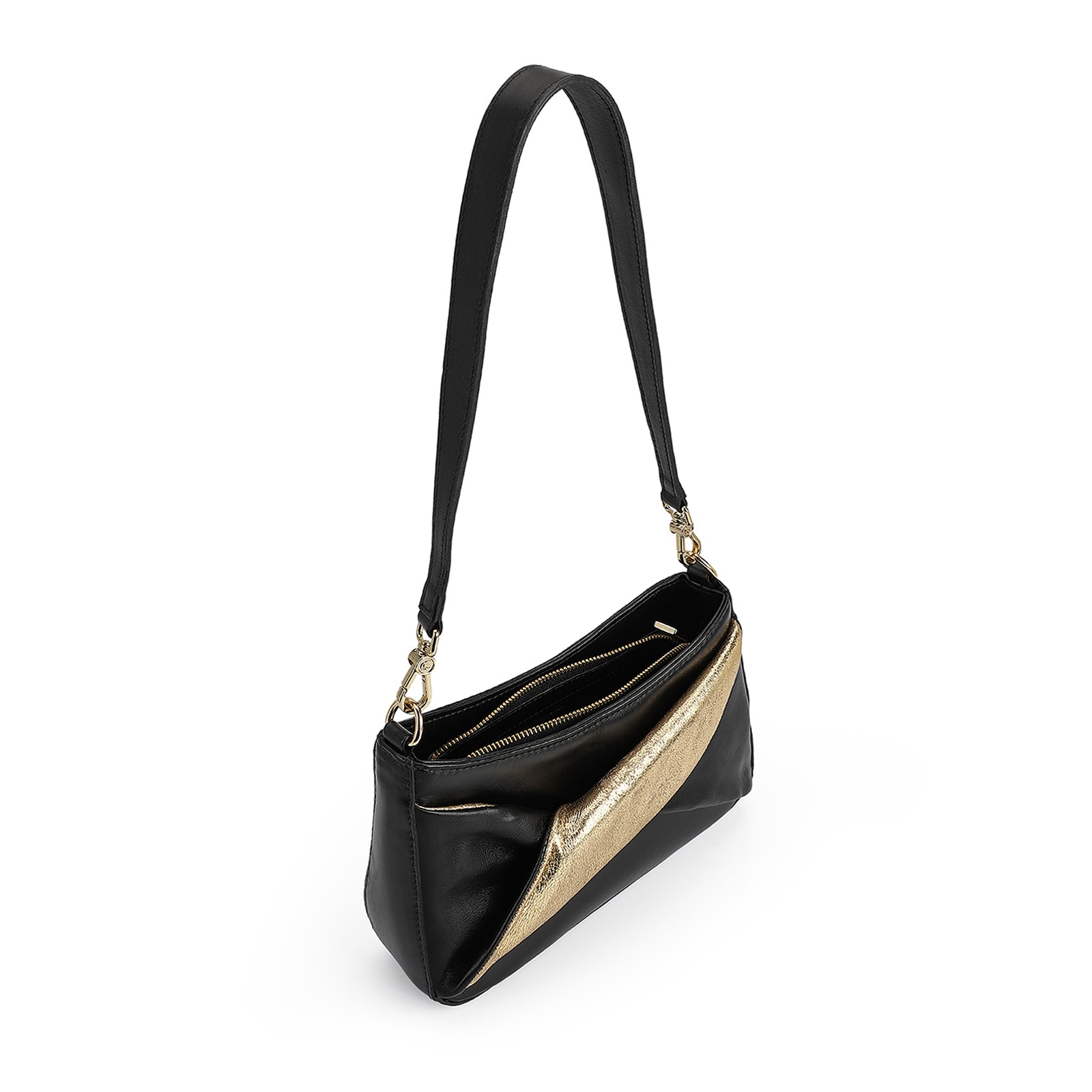 Bolsa De Ombro Couro Preto/Dourado