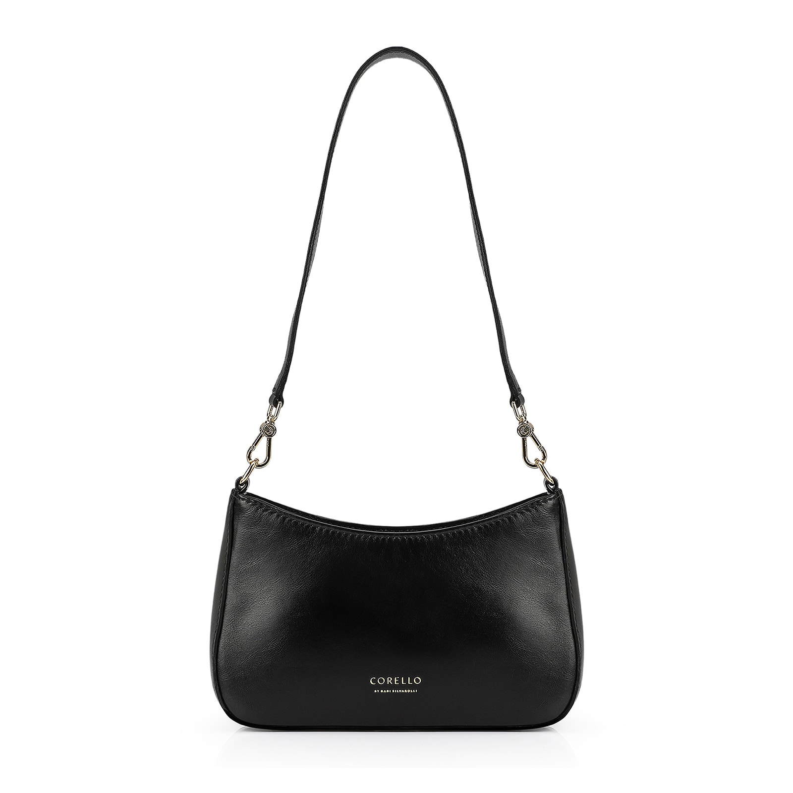 Bolsa De Ombro Couro Preto/Dourado