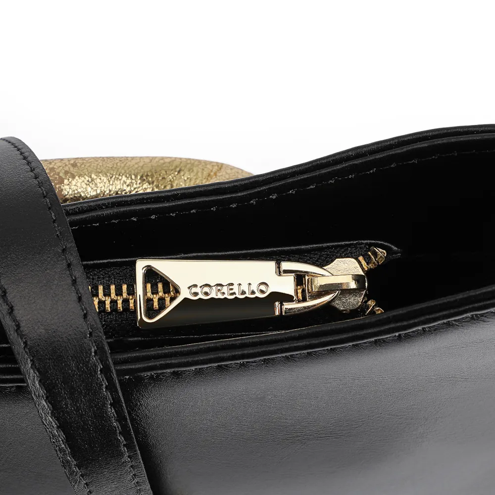Bolsa De Ombro Couro Preto/Dourado - imagem 5