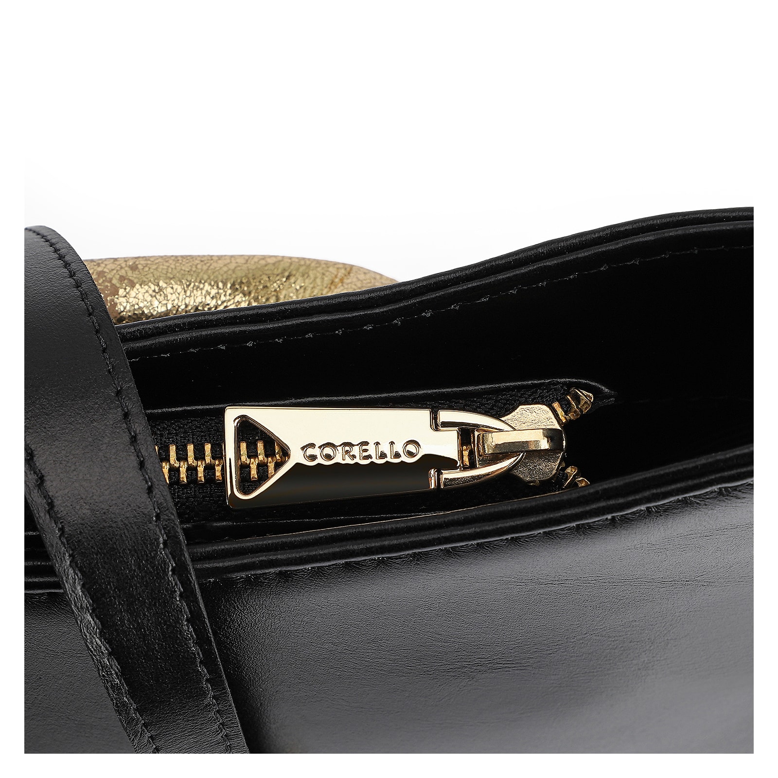 Bolsa De Ombro Couro Preto/Dourado