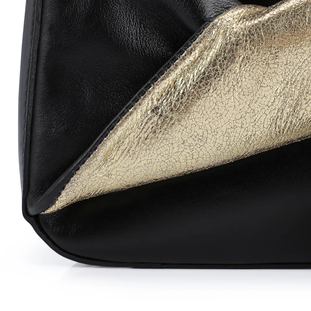 Bolsa De Ombro Couro Preto/Dourado - imagem 6