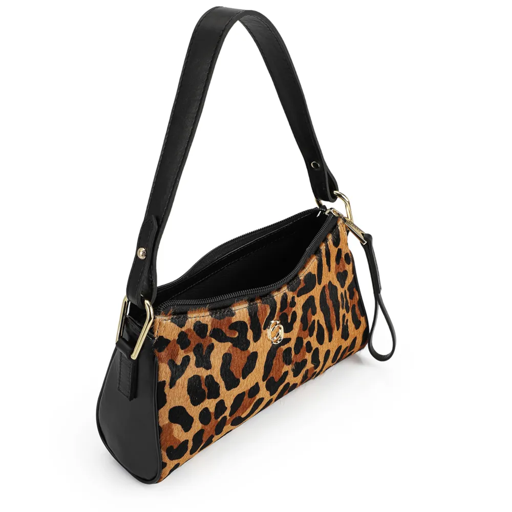 Bolsa De Ombro Couro Preto/Estampa Onça - imagem 4