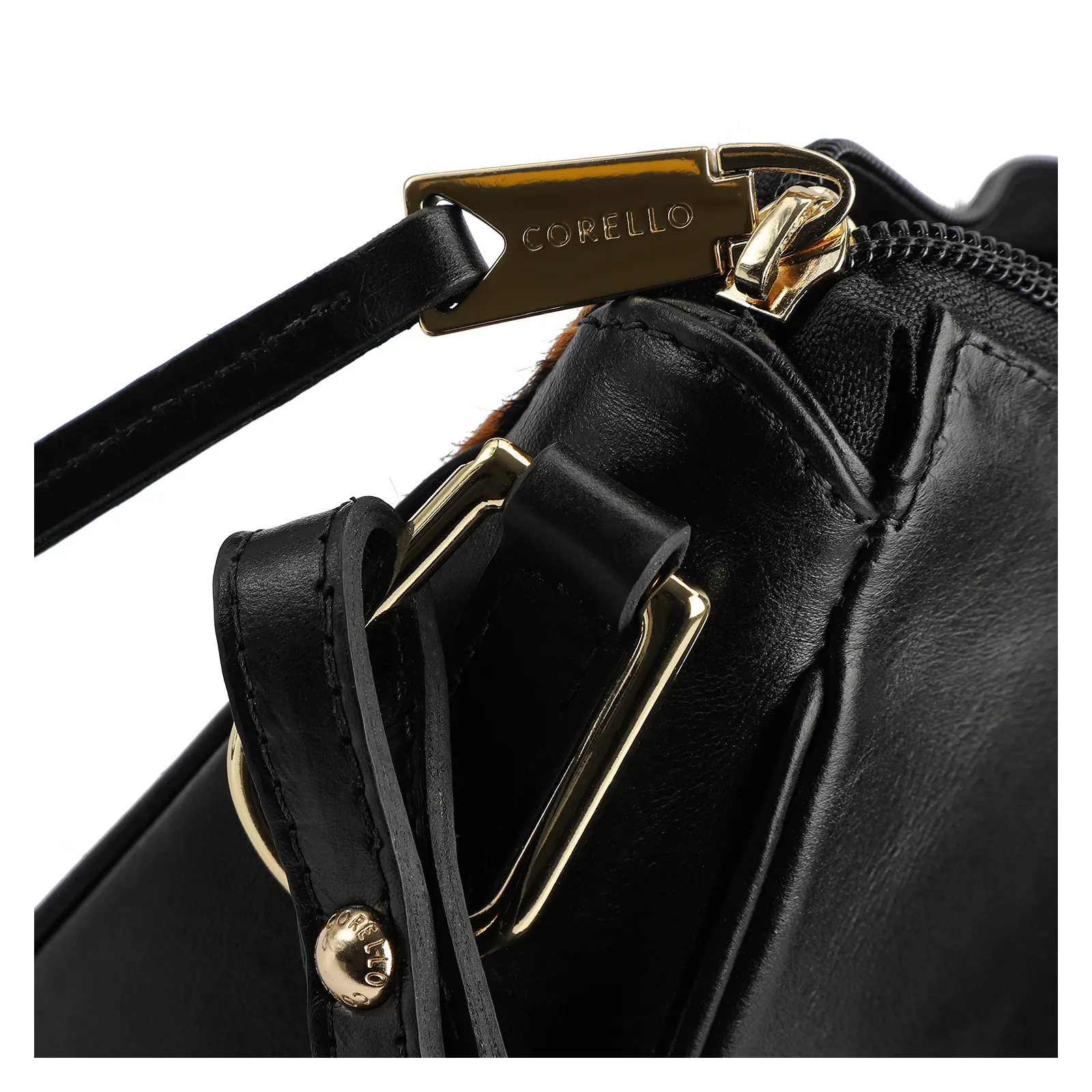 Bolsa De Ombro Couro Preto/Estampa Onça