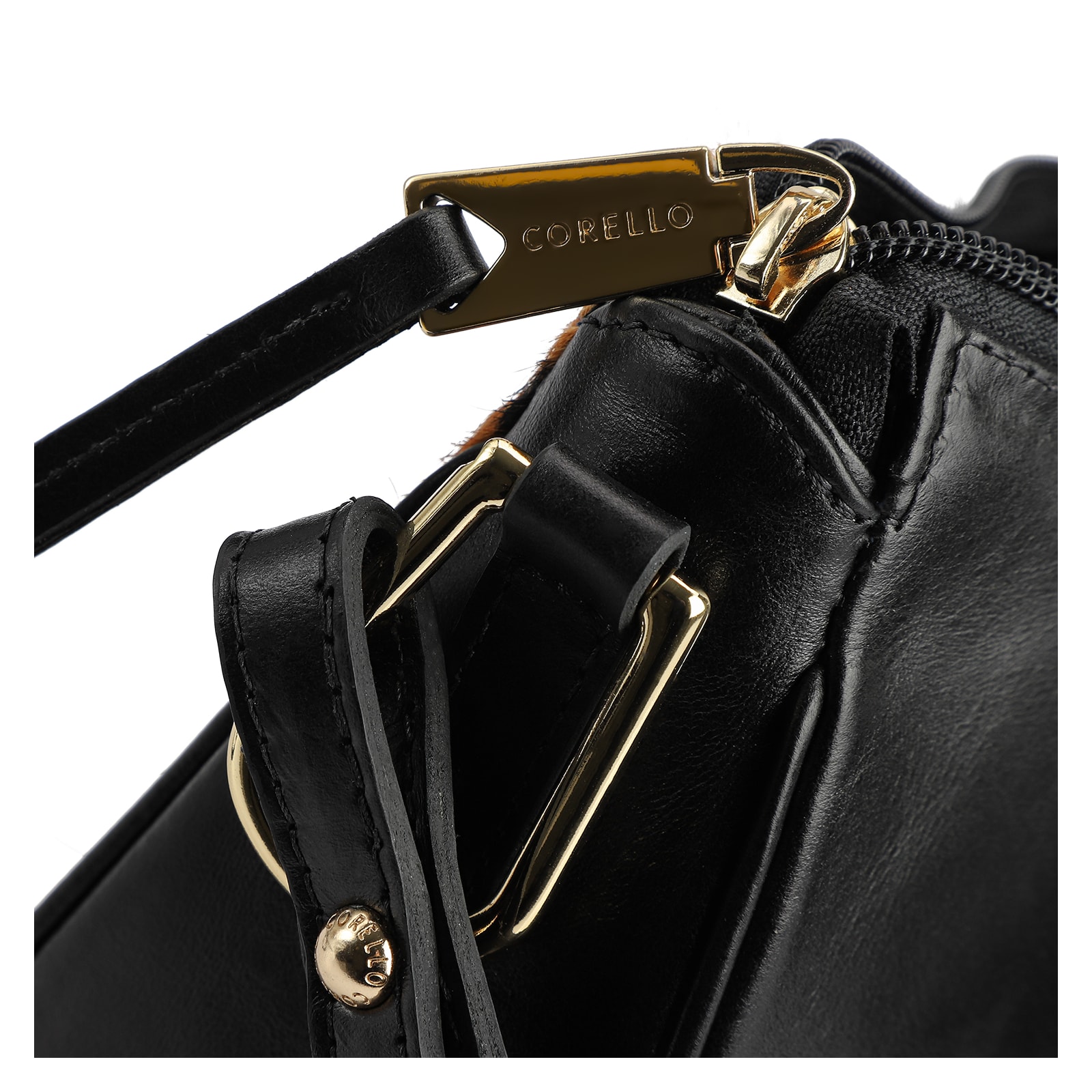 Bolsa De Ombro Couro Preto/Estampa Onça