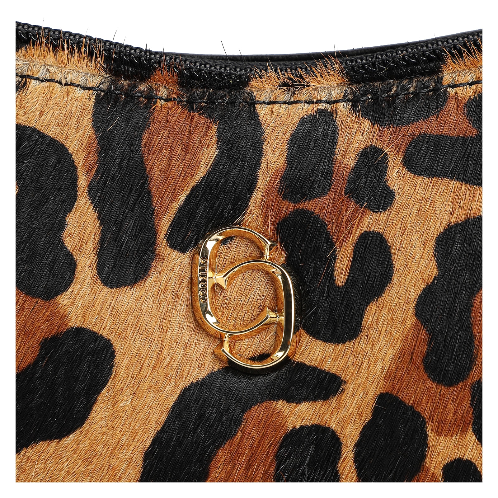 Bolsa De Ombro Couro Preto/Estampa Onça