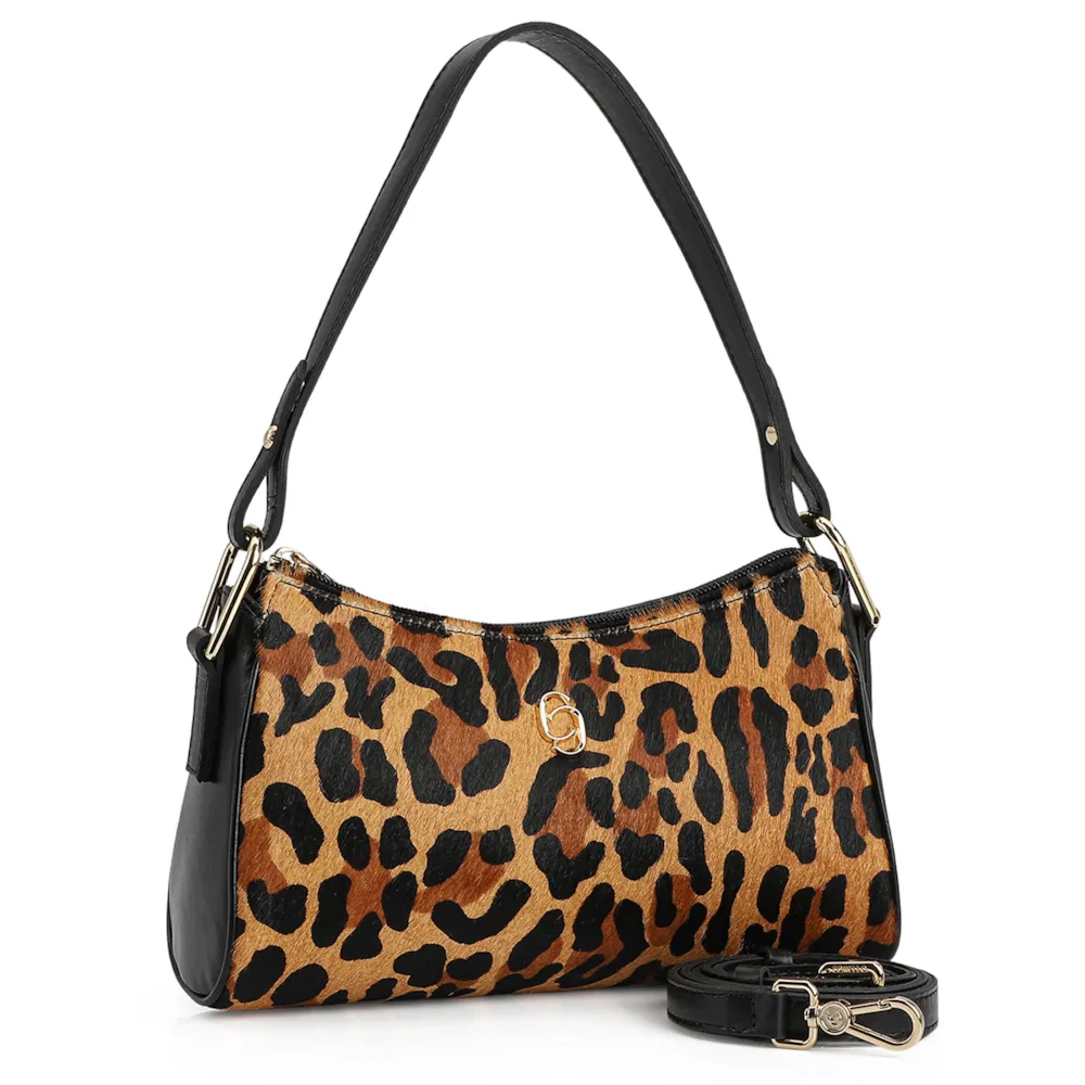 Bolsa De Ombro Couro Preto/Estampa Onça - imagem 2