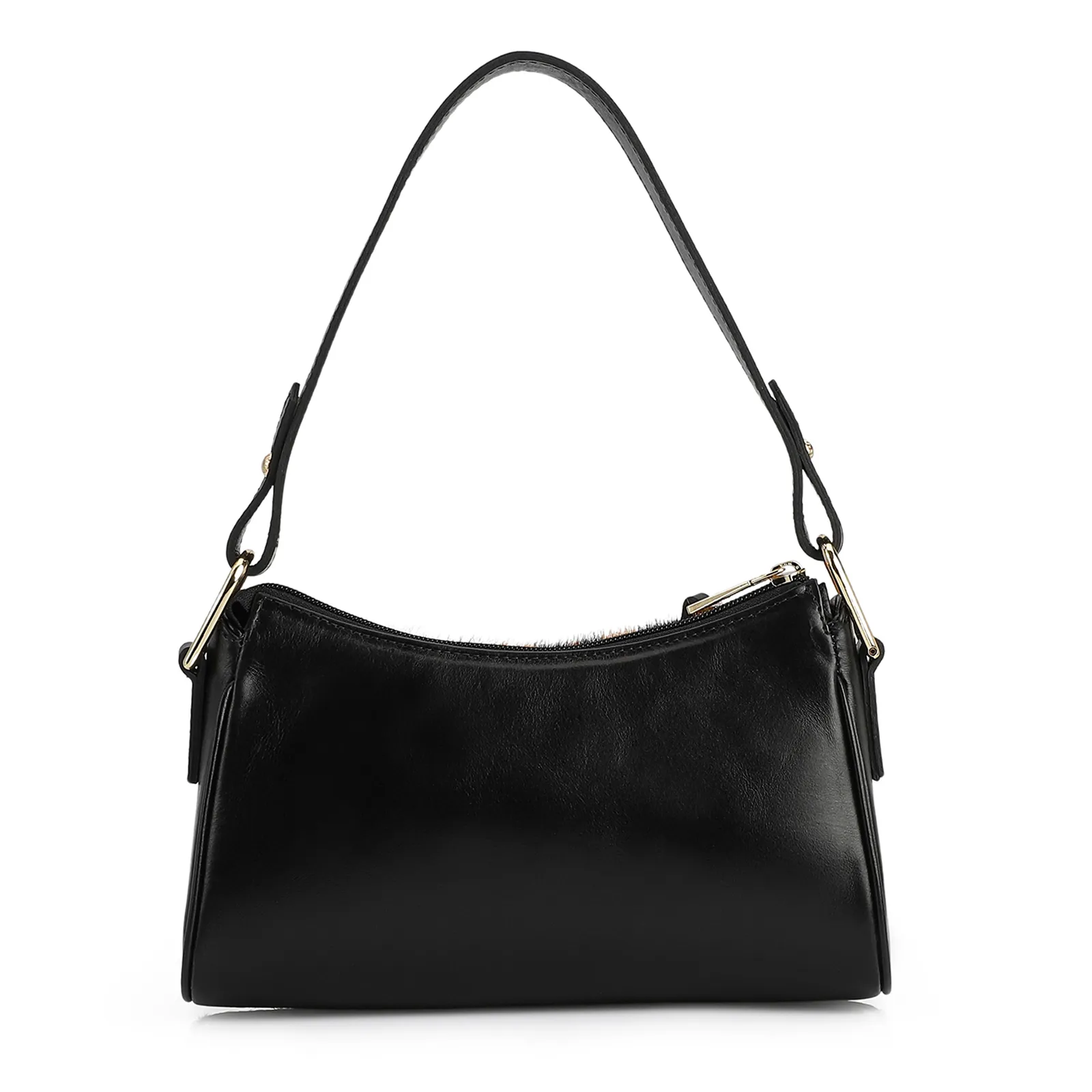 Bolsa De Ombro Couro Preto/Estampa Onça