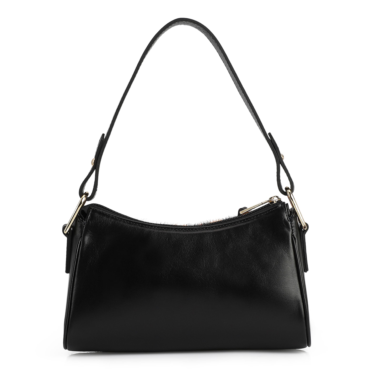 Bolsa De Ombro Couro Preto/Estampa Onça