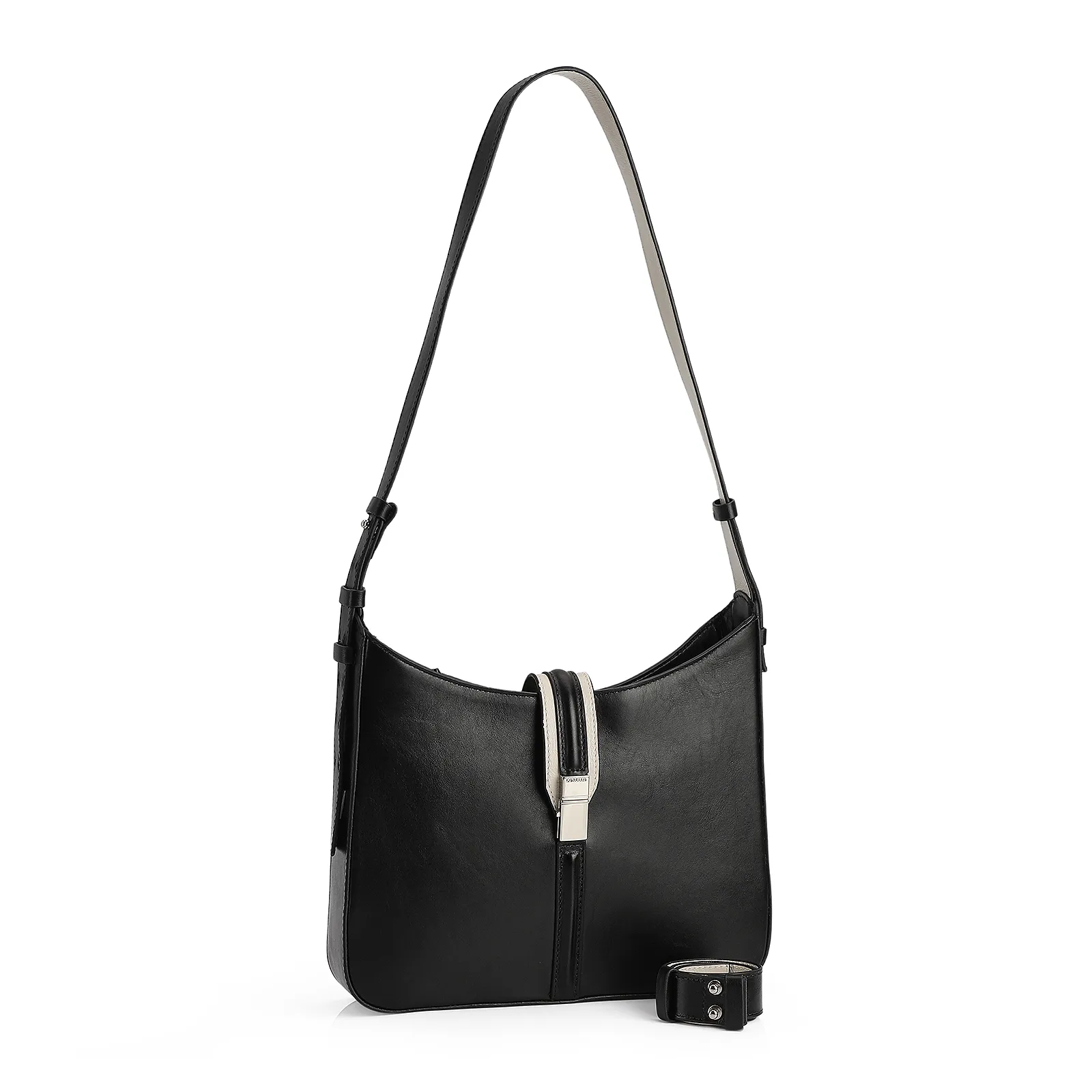 Bolsa De Ombro Couro Preto/Off White