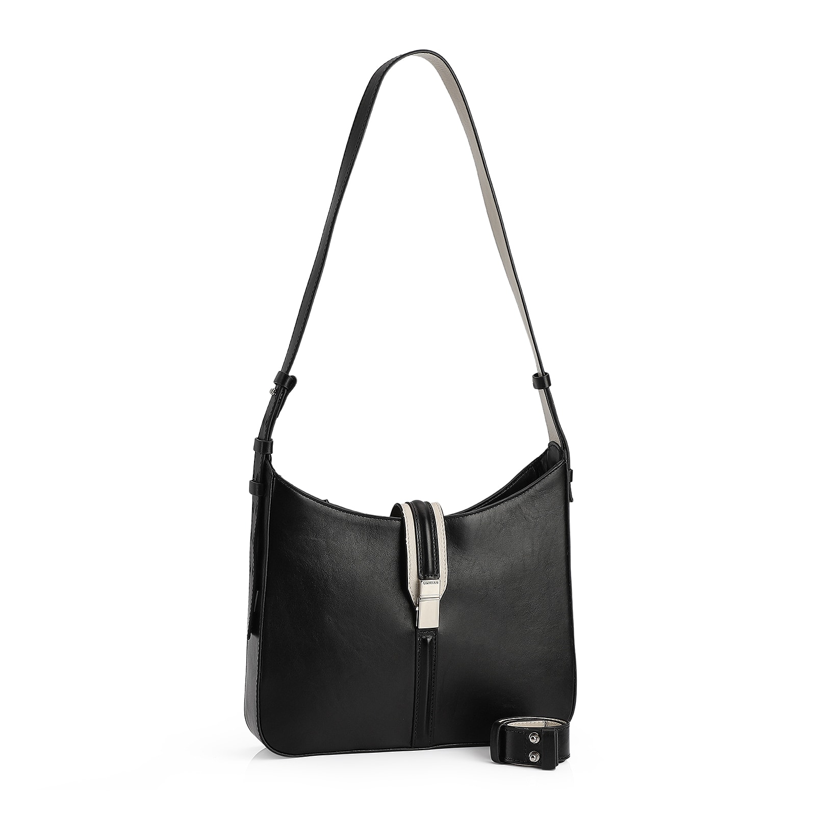 Bolsa De Ombro Couro Preto/Off White