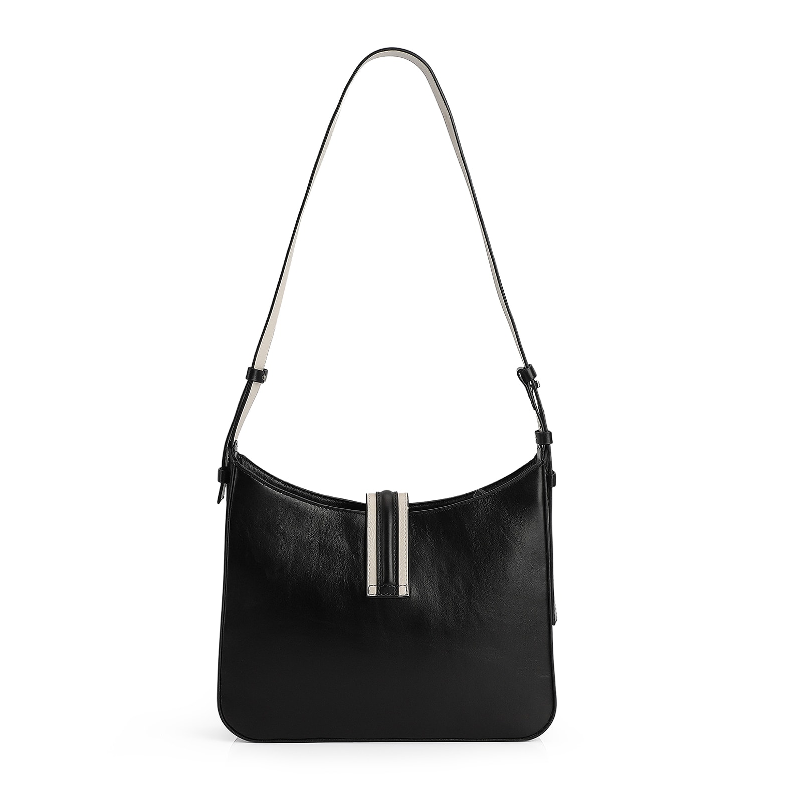 Bolsa De Ombro Couro Preto/Off White