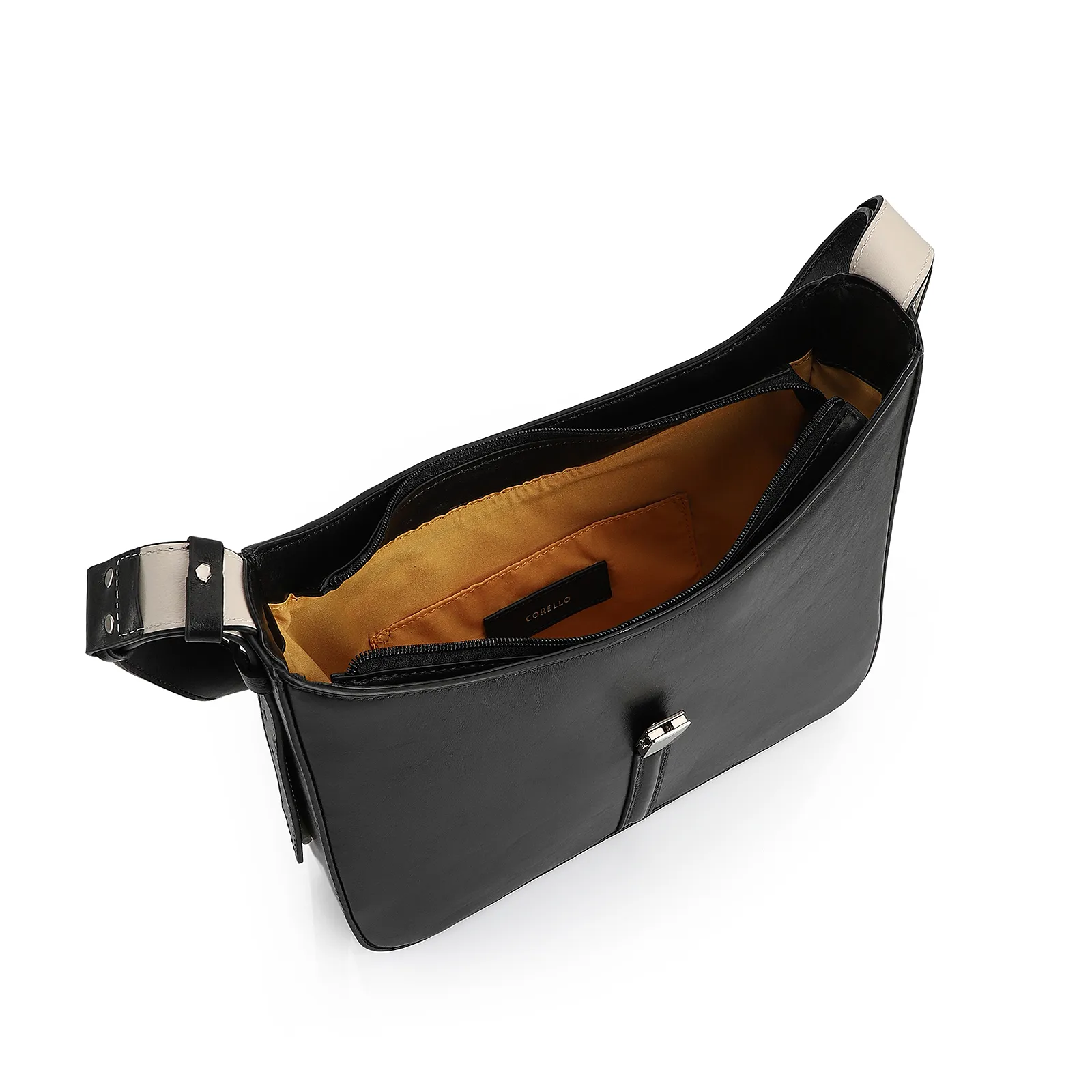 Bolsa De Ombro Couro Preto/Off White