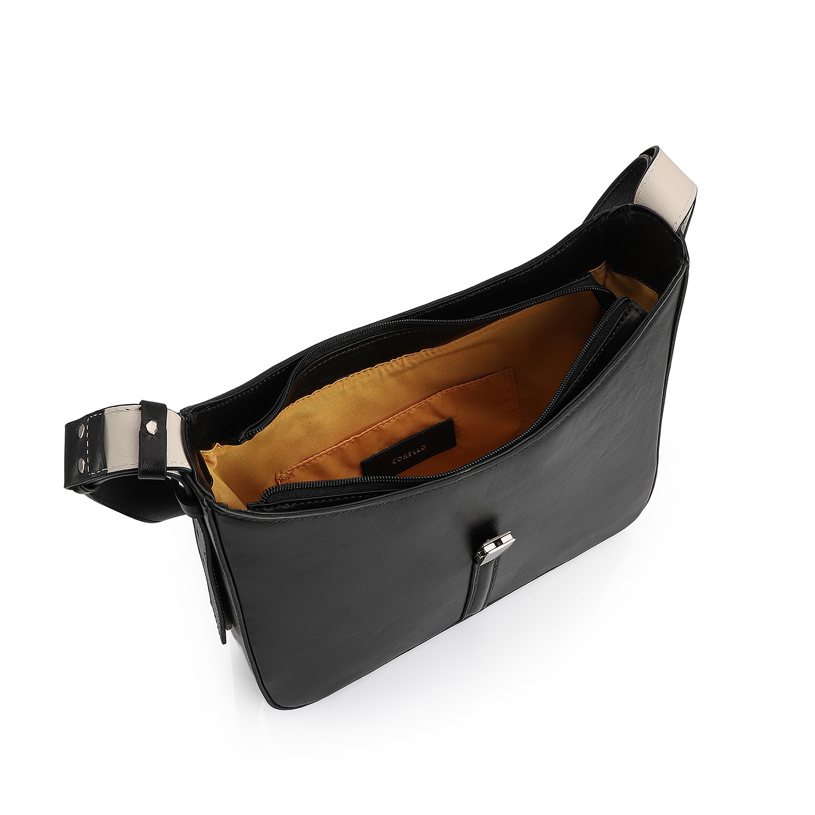 Bolsa De Ombro Couro Preto/Off White