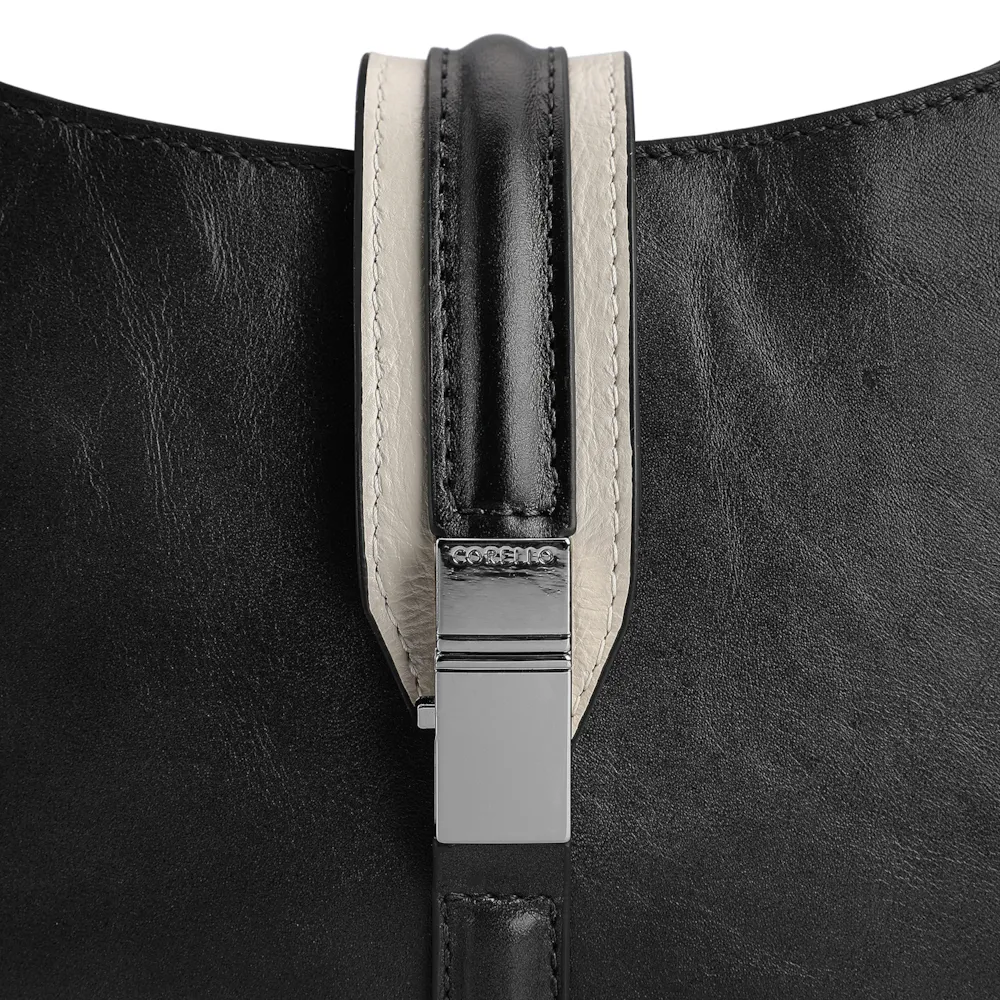 Bolsa De Ombro Couro Preto/Off White - imagem 7