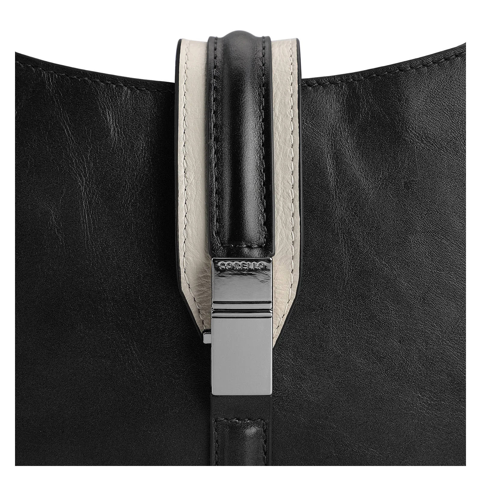 Bolsa De Ombro Couro Preto/Off White