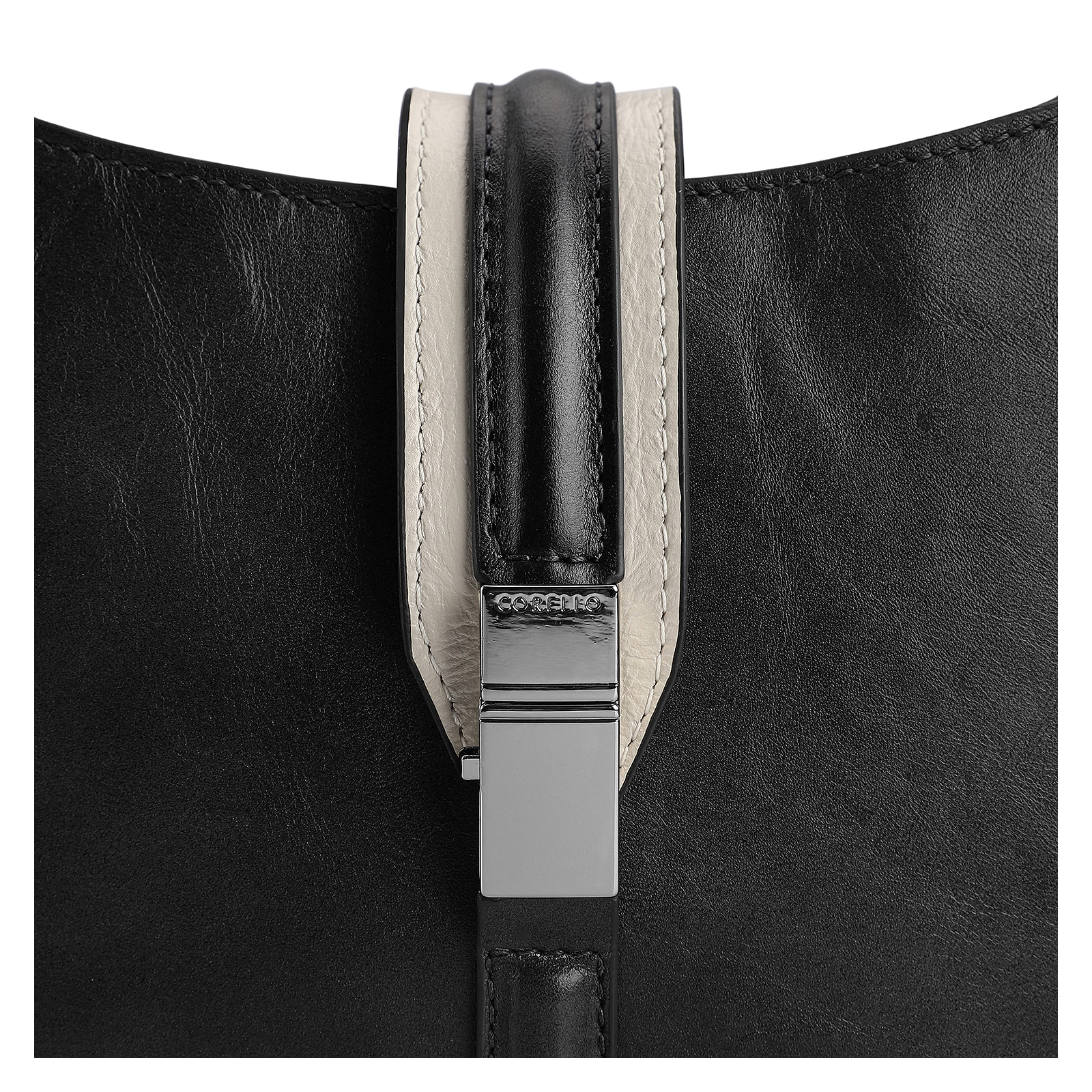 Bolsa De Ombro Couro Preto/Off White