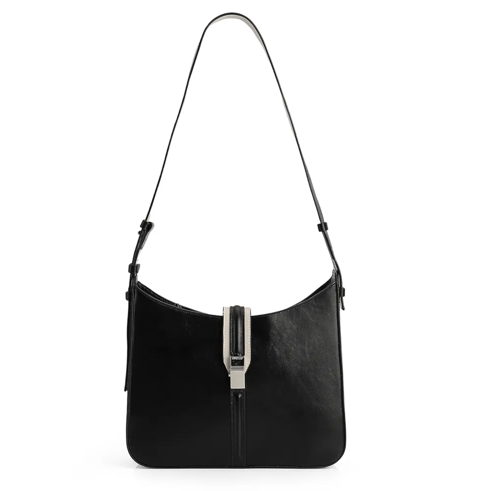 Bolsa De Ombro Couro Preto/Off White