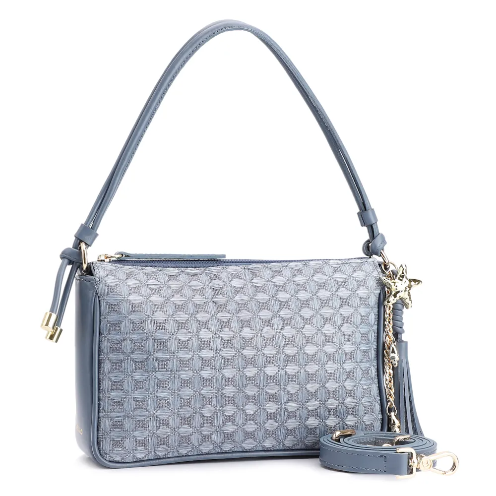 Bolsa De Ombro Couro/Ráfia Mosaico Azul - imagem 3