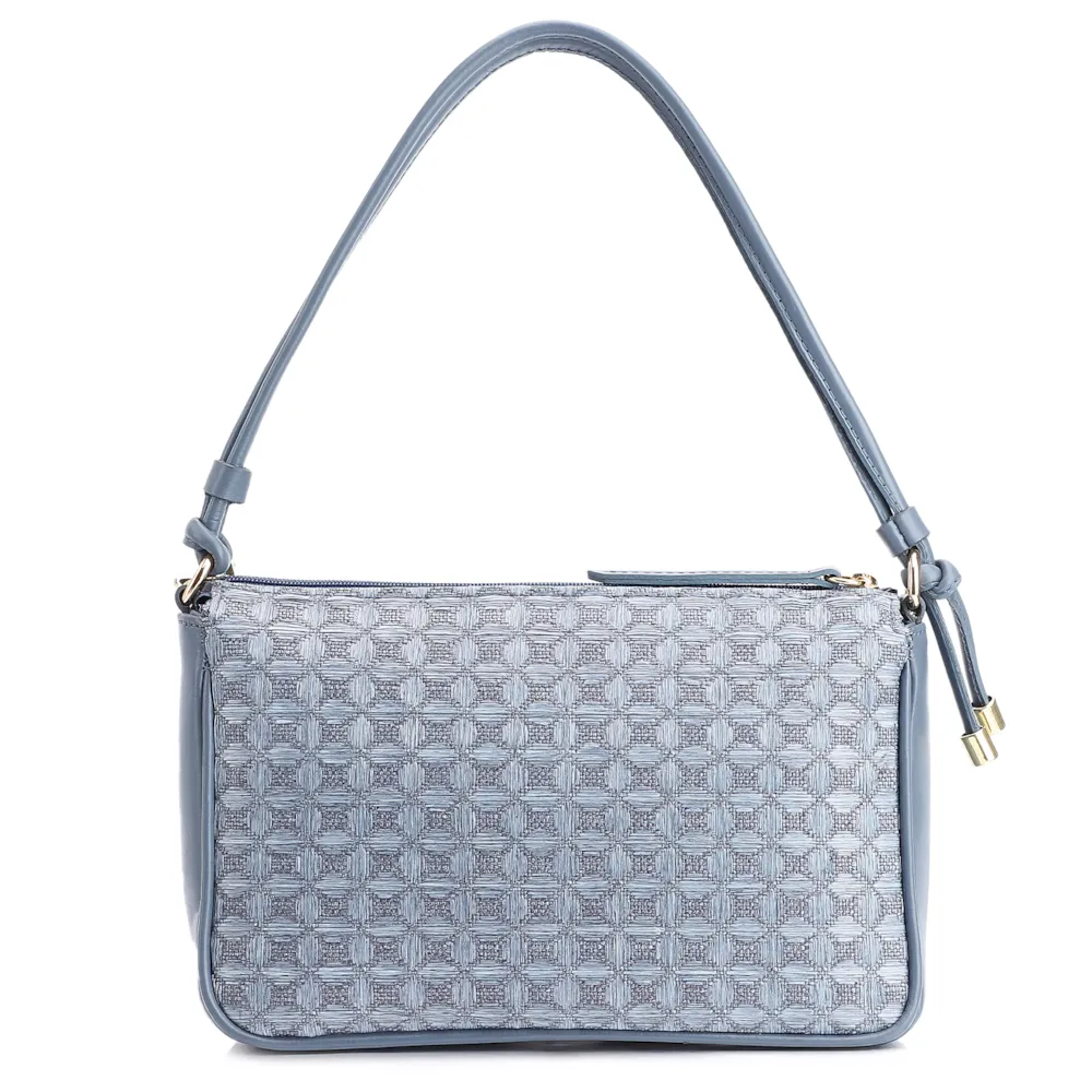 Bolsa De Ombro Couro/Ráfia Mosaico Azul - imagem 4