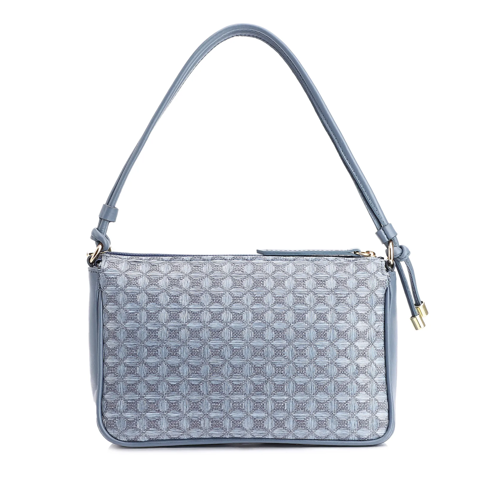 Bolsa De Ombro Couro/Ráfia Mosaico Azul