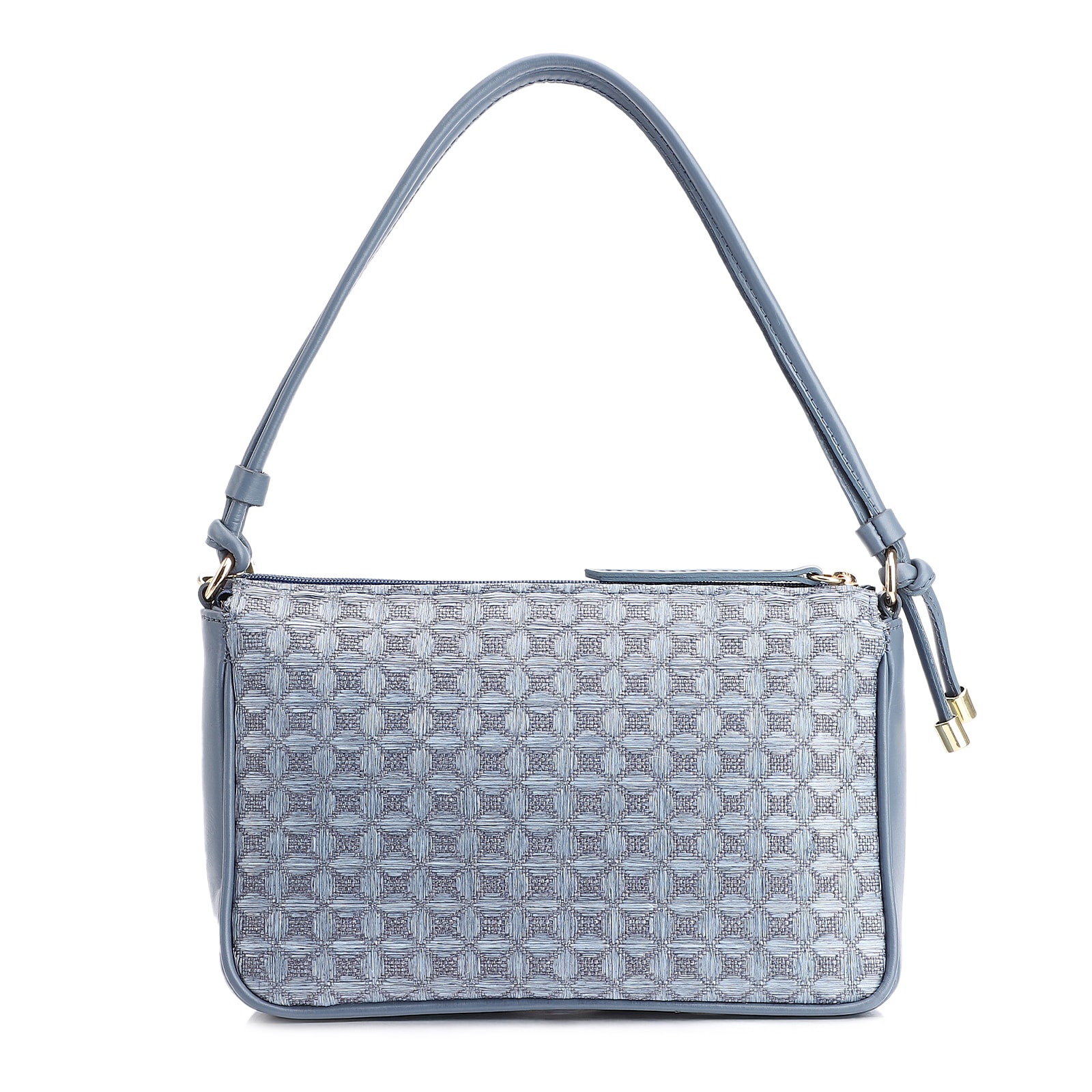 Bolsa De Ombro Couro/Ráfia Mosaico Azul