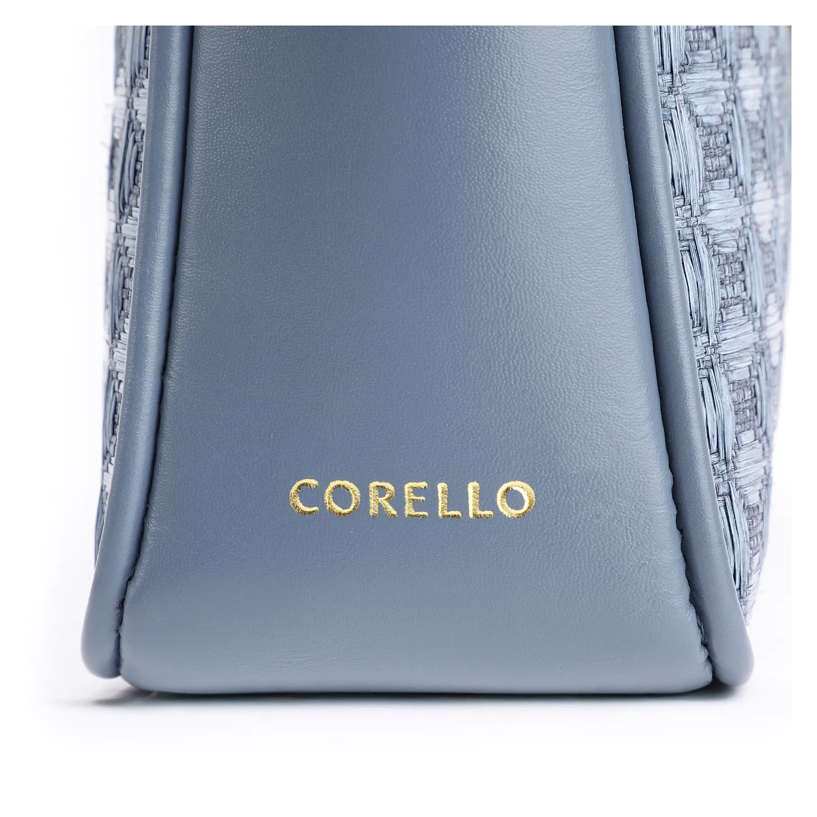 Bolsa De Ombro Couro/Ráfia Mosaico Azul