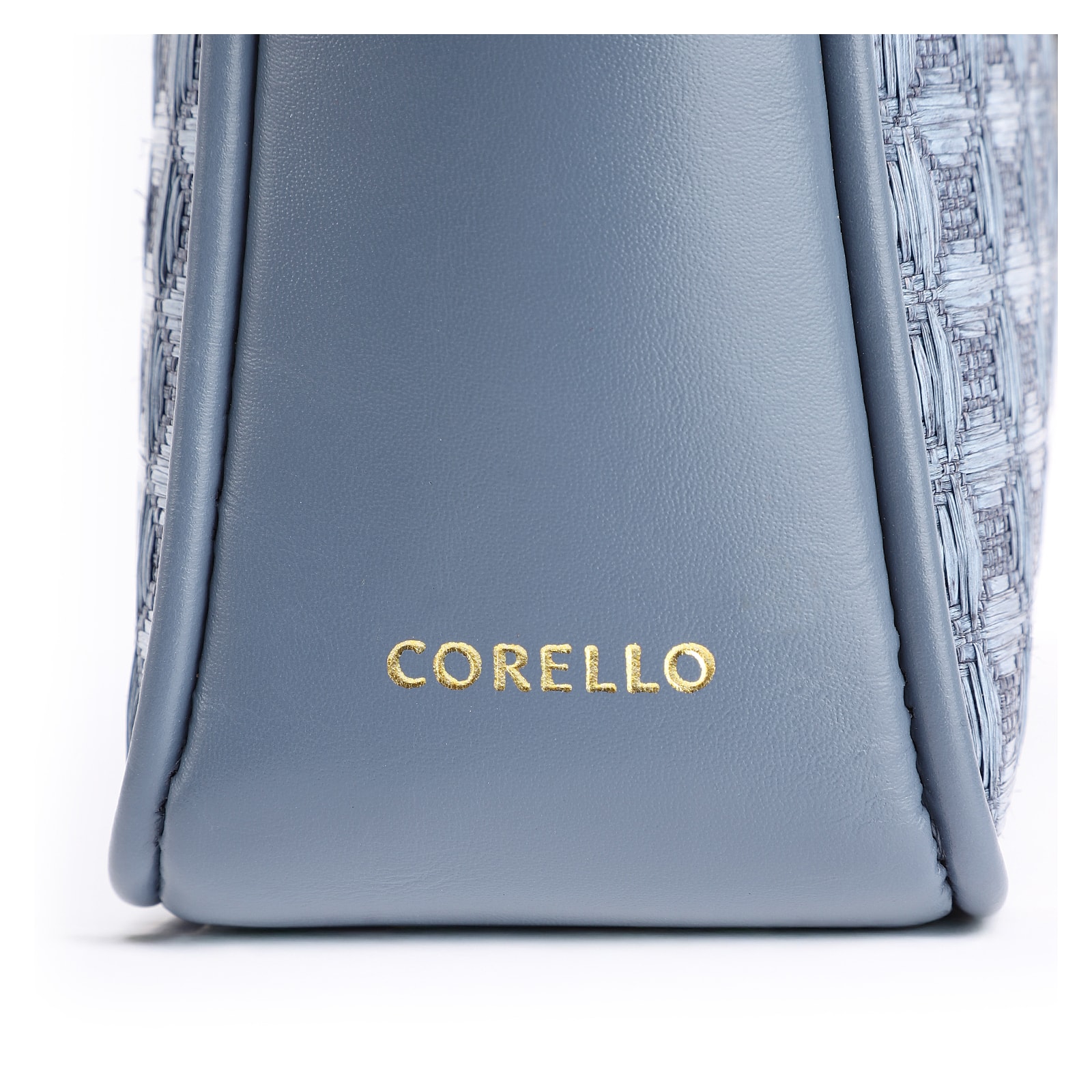 Bolsa De Ombro Couro/Ráfia Mosaico Azul