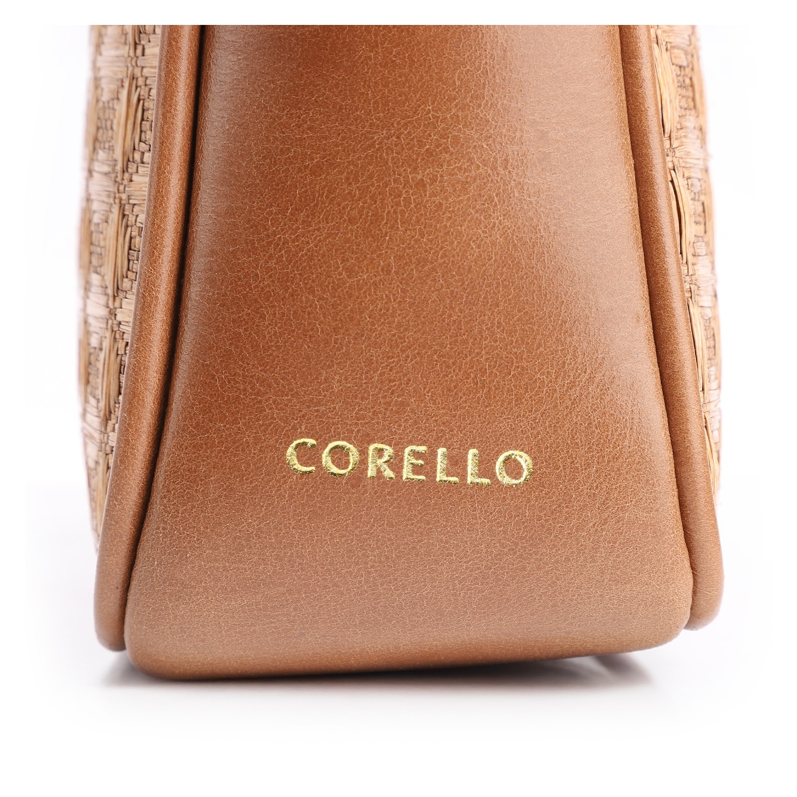 Bolsa De Ombro Couro/Ráfia Mosaico Marrom