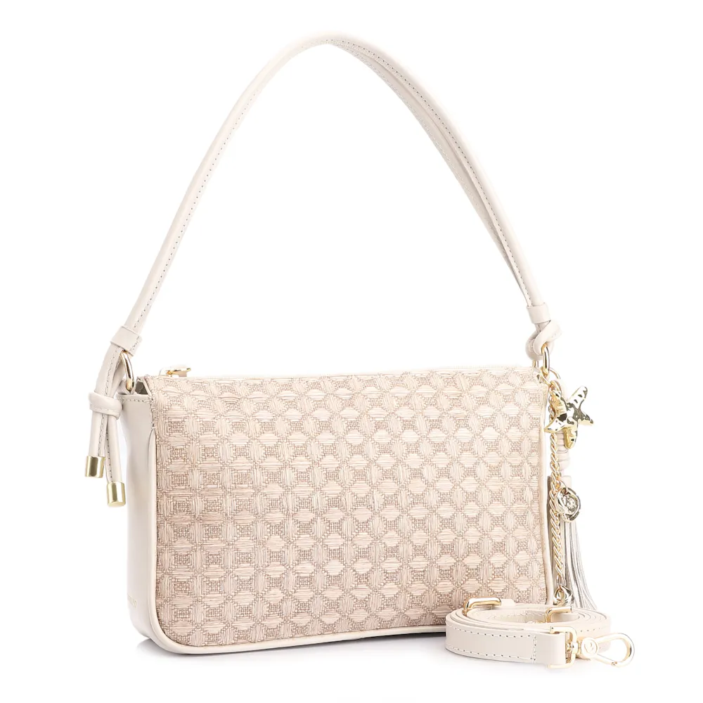 Bolsa De Ombro Couro/Ráfia Mosaico Off White - imagem 3