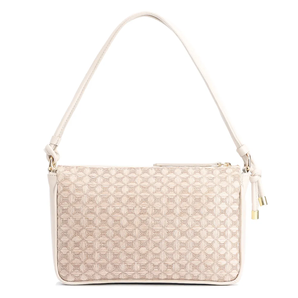 Bolsa De Ombro Couro/Ráfia Mosaico Off White - imagem 4