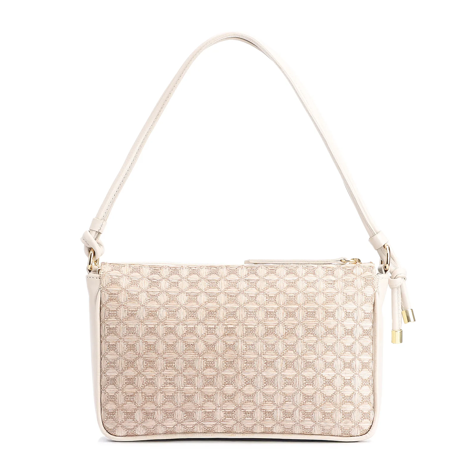 Bolsa De Ombro Couro/Ráfia Mosaico Off White