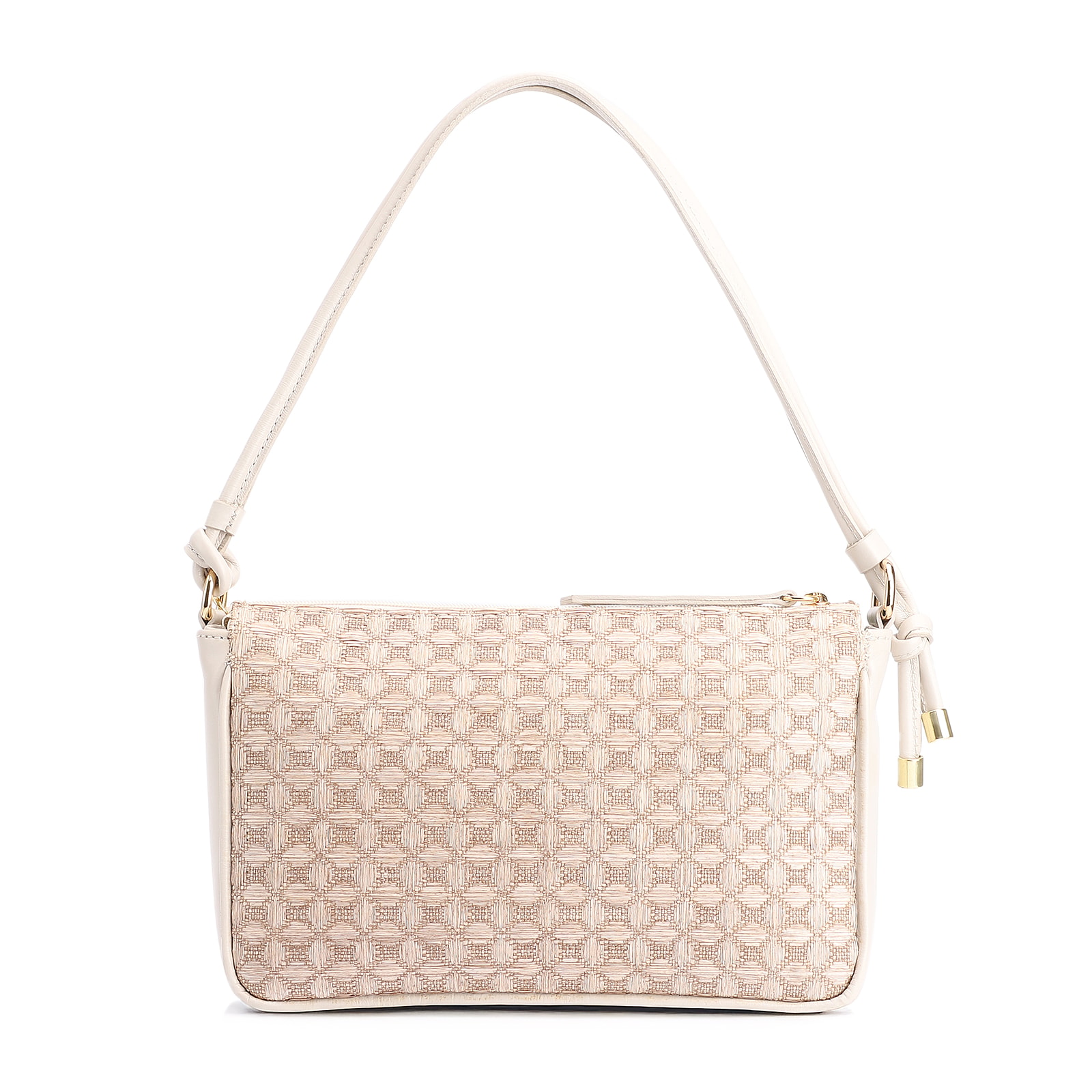Bolsa De Ombro Couro/Ráfia Mosaico Off White